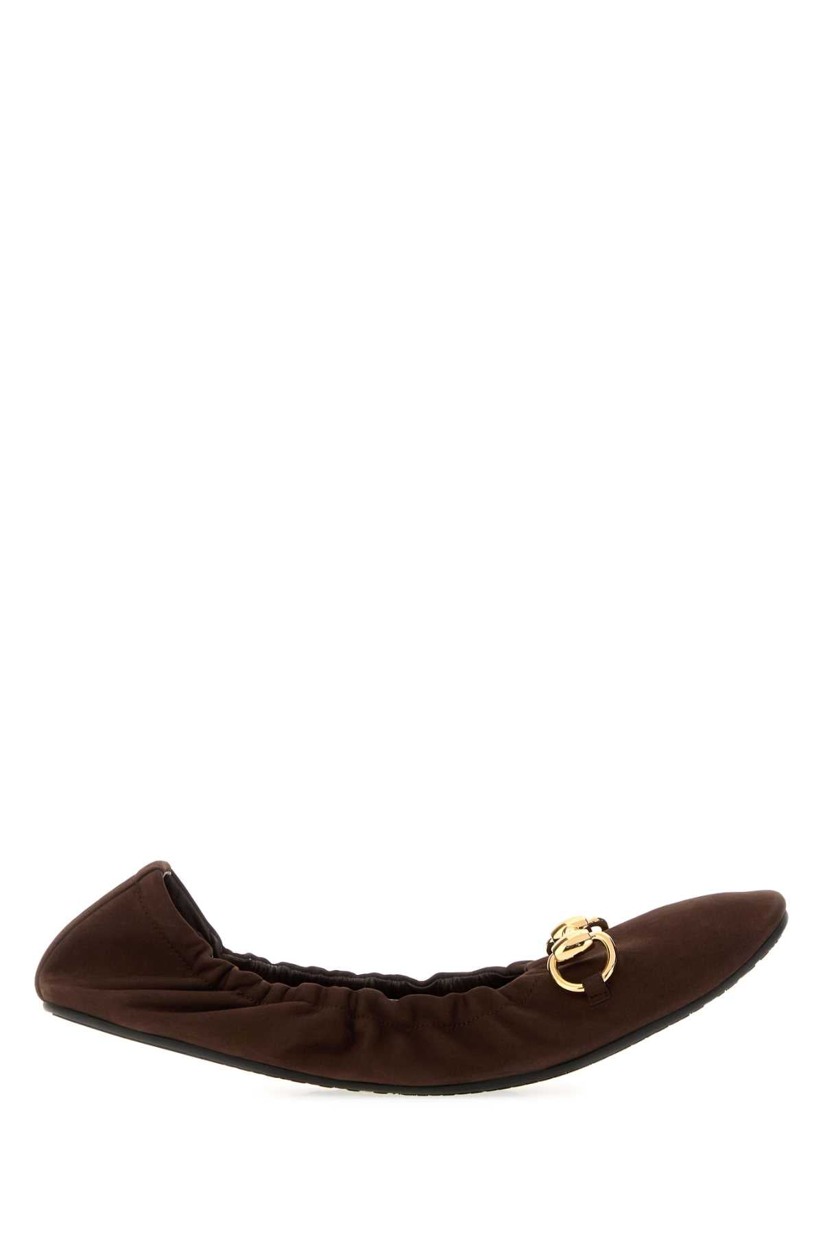 Gucci Women Dark Brown Suede Prima Ballerinas GUCCI