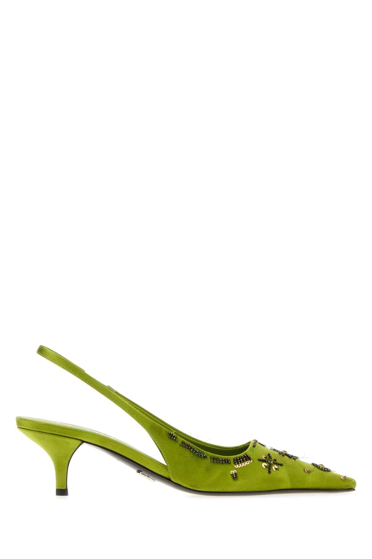 Prada Women Green Satin Pumps PRADA