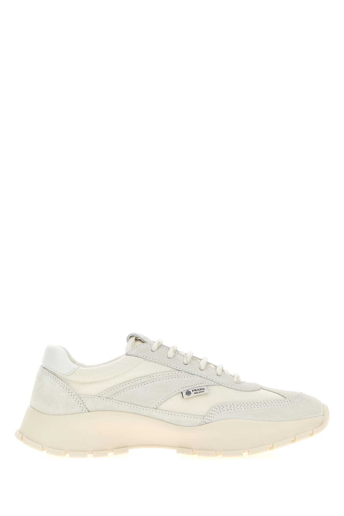 Prada Women White Suede And Canvas Sneakers PRADA