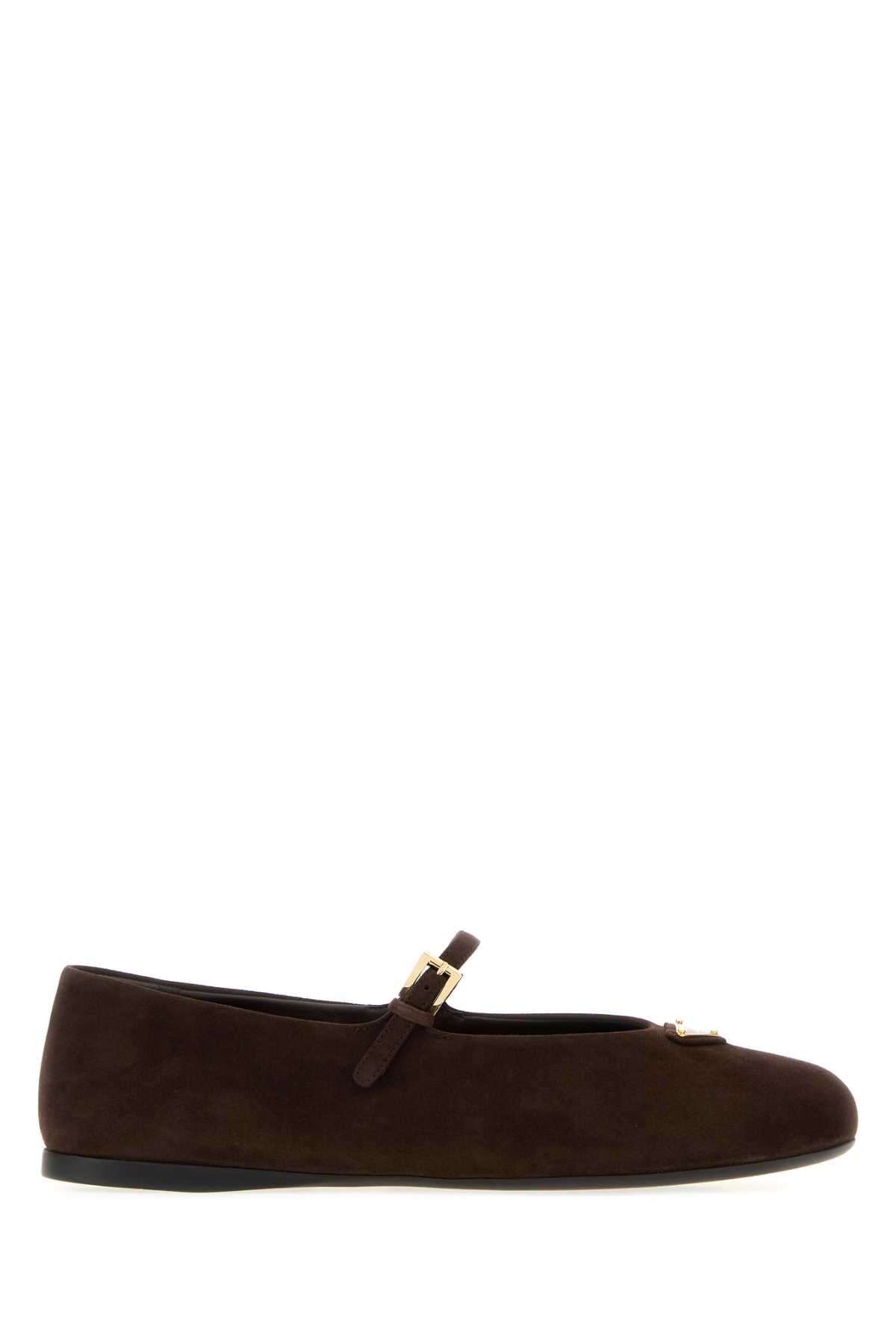 Prada Women Dark Brown Suede Ballerinas PRADA