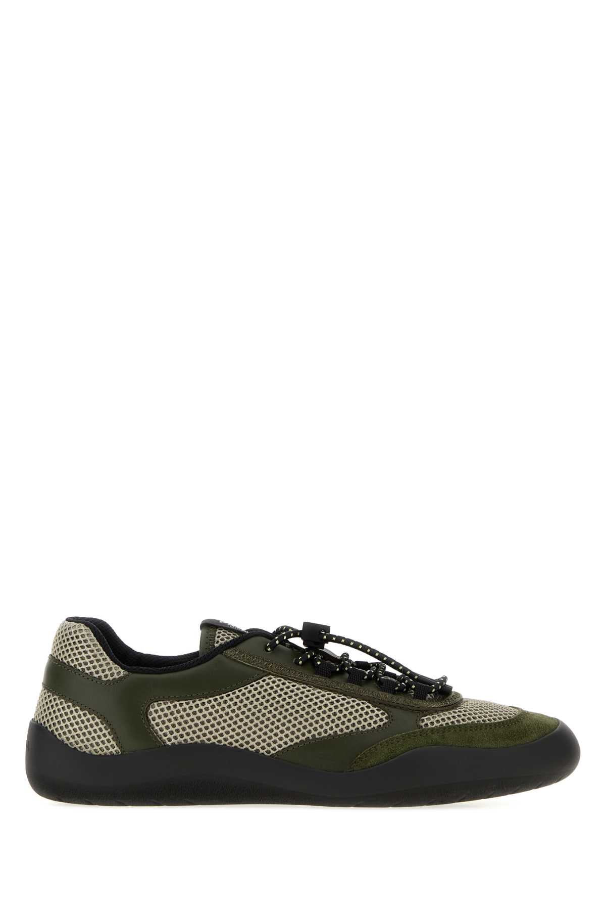 Prada Women Olive Green Mesh And Leather Speedrock Sneakers PRADA