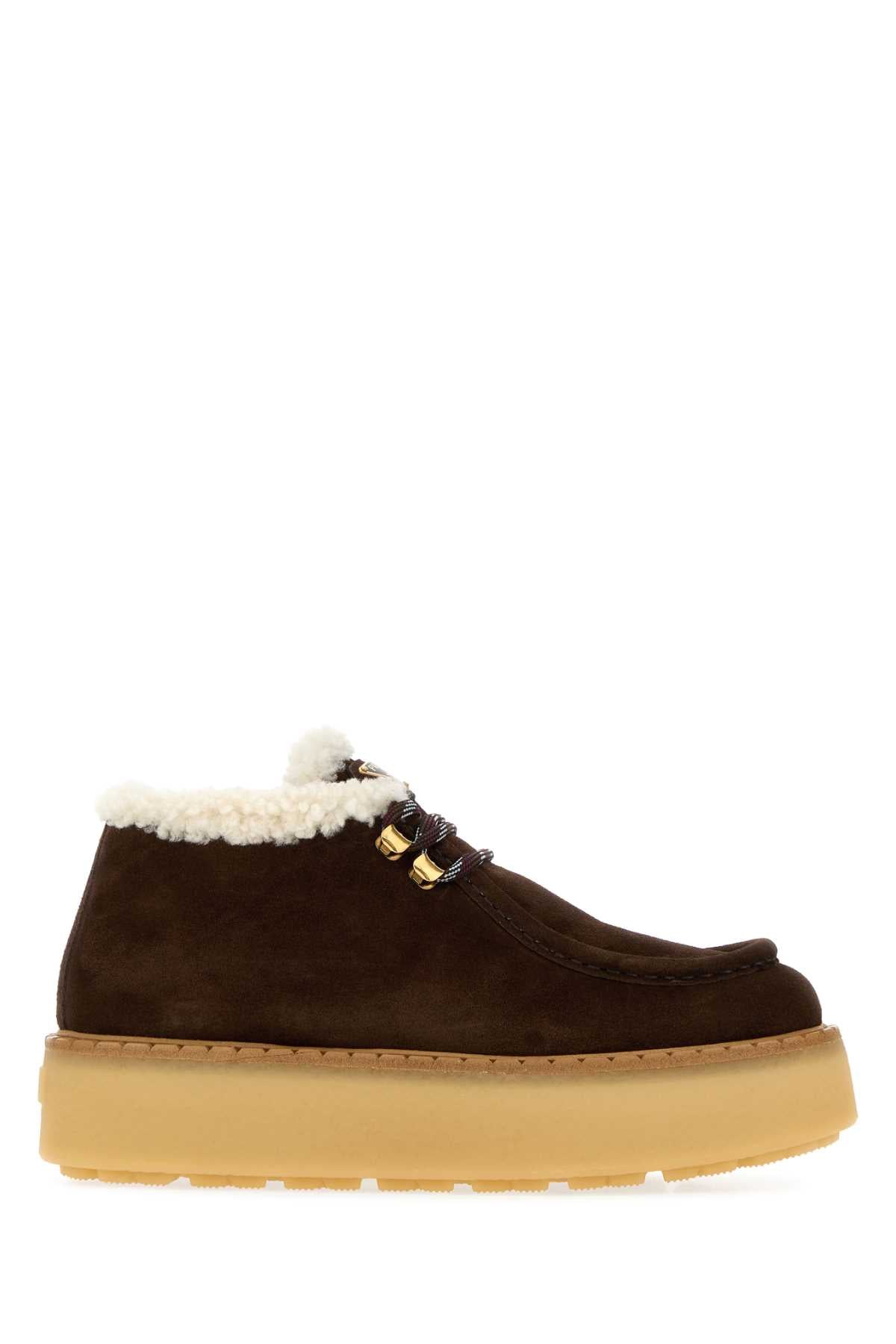 Prada Women Dark Brown Suede Loafers PRADA