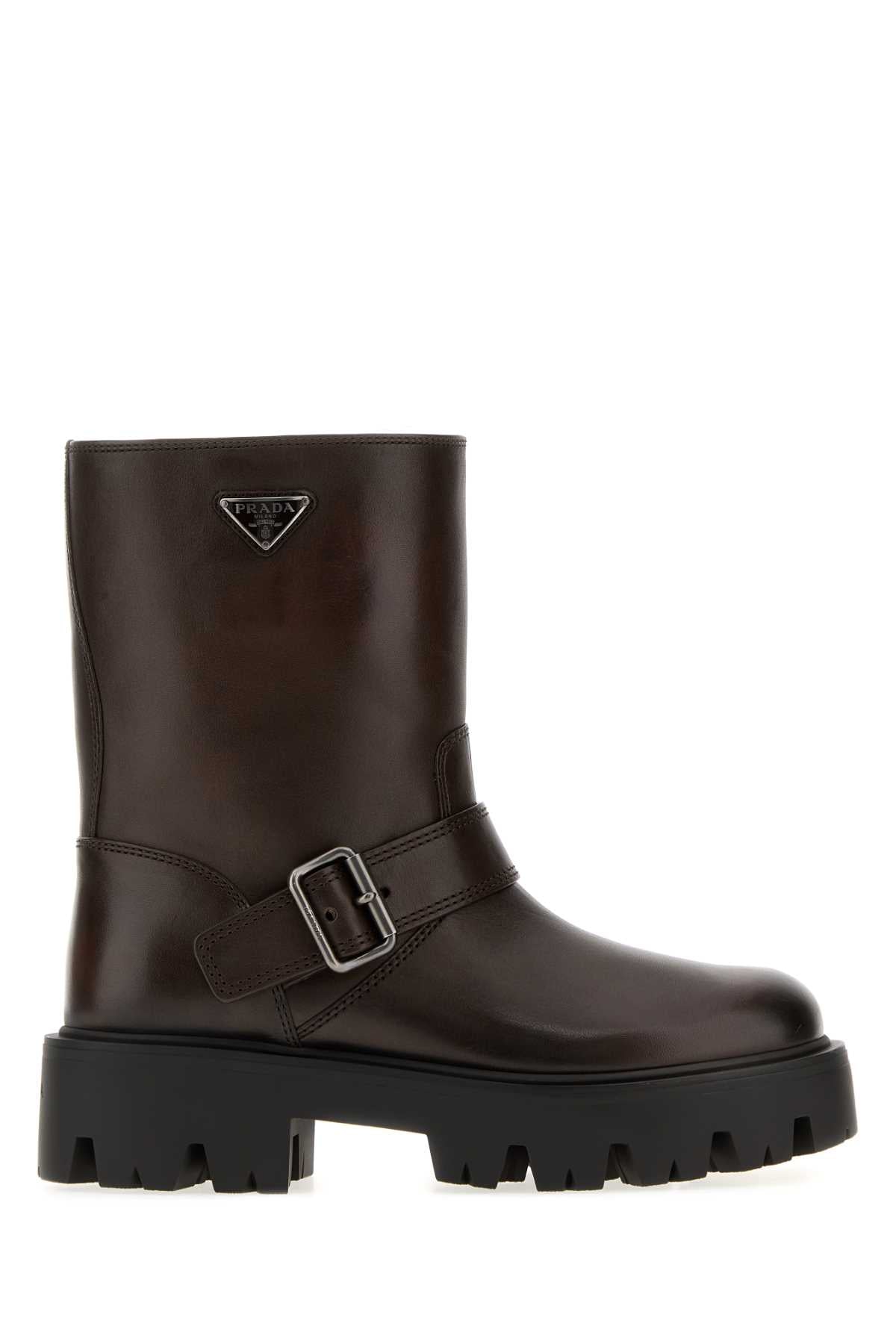 Prada Women Brow Leather Ankle Boots PRADA