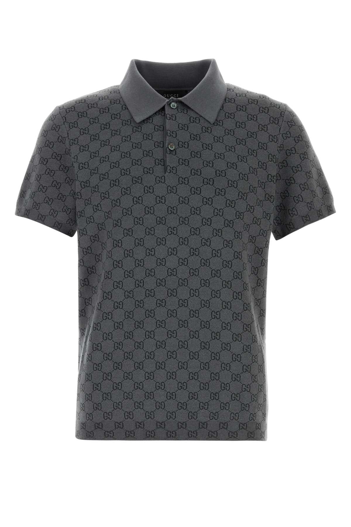 Gucci Men Grey Gg Knit Polo Shirt GUCCI