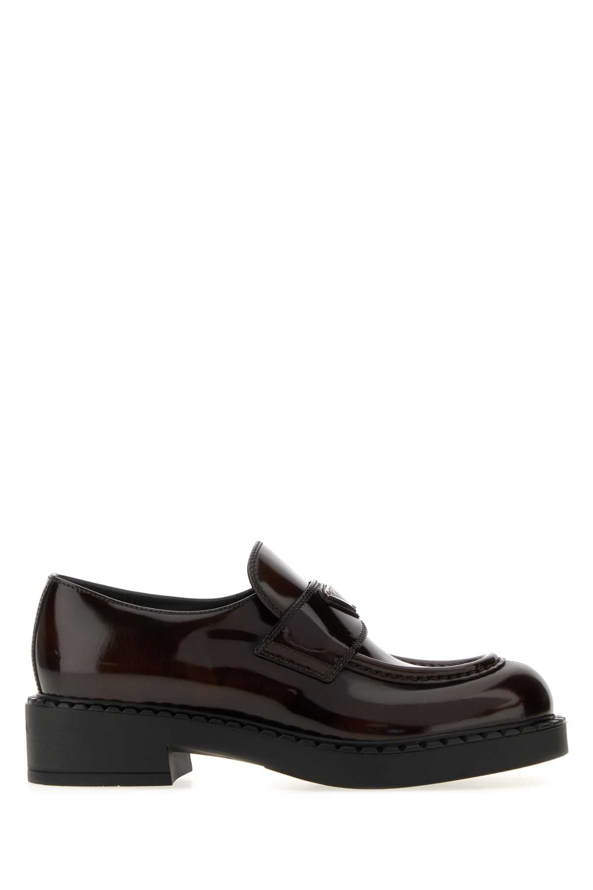 Prada Women Dark Brown Leather Loafers PRADA