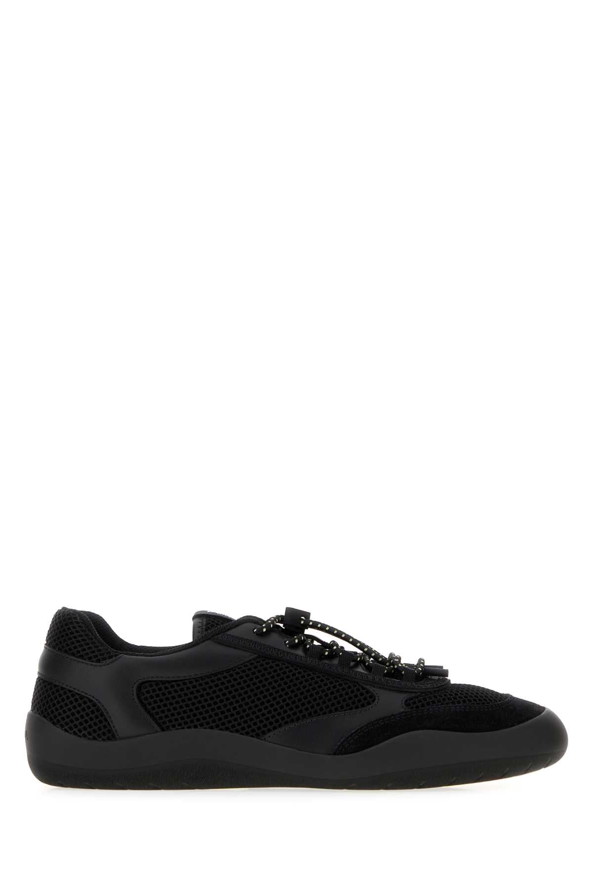 Prada Women Black Mesh And Leather Speedrock Sneakers PRADA