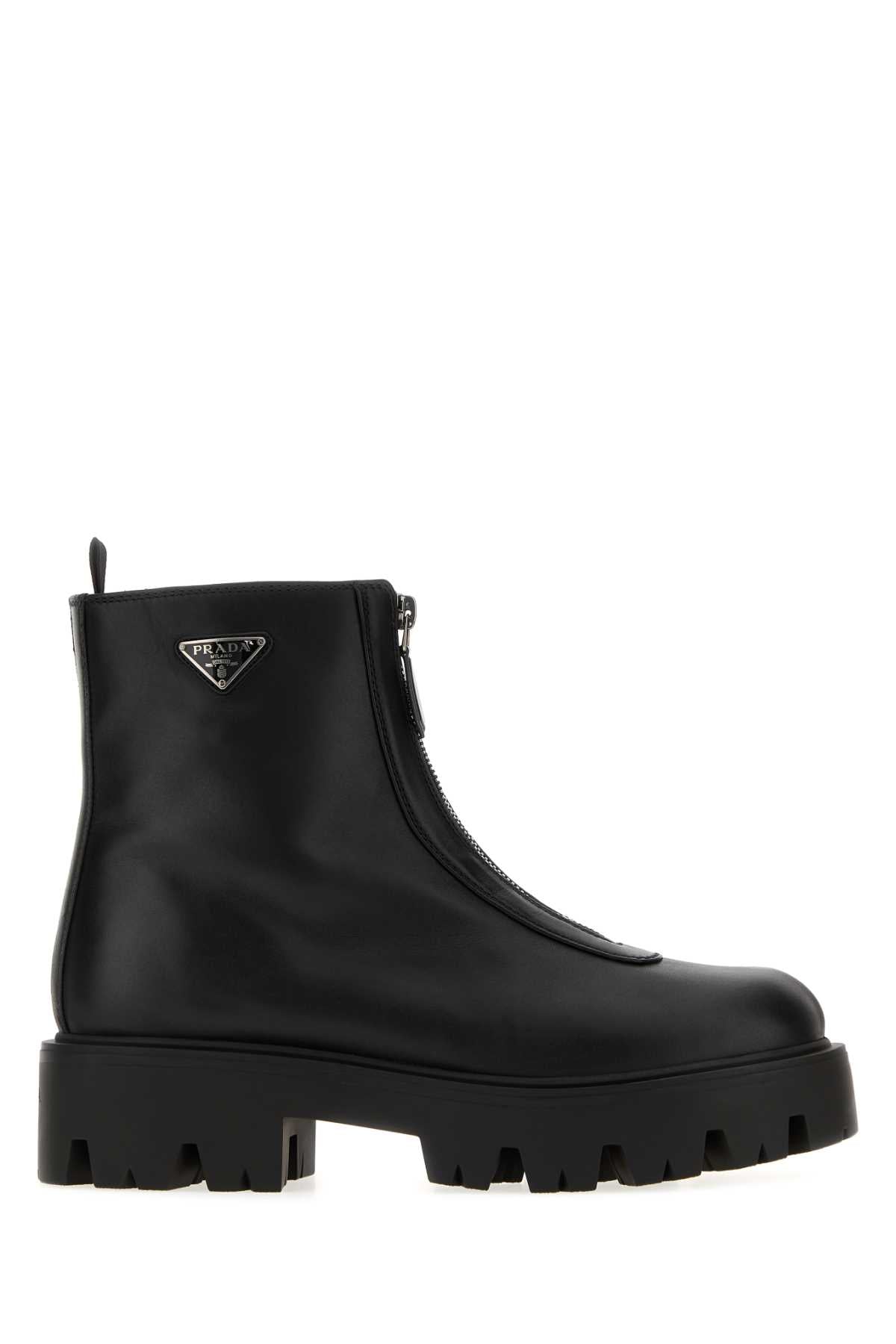 Prada Women Black Leather Ankle Boots PRADA