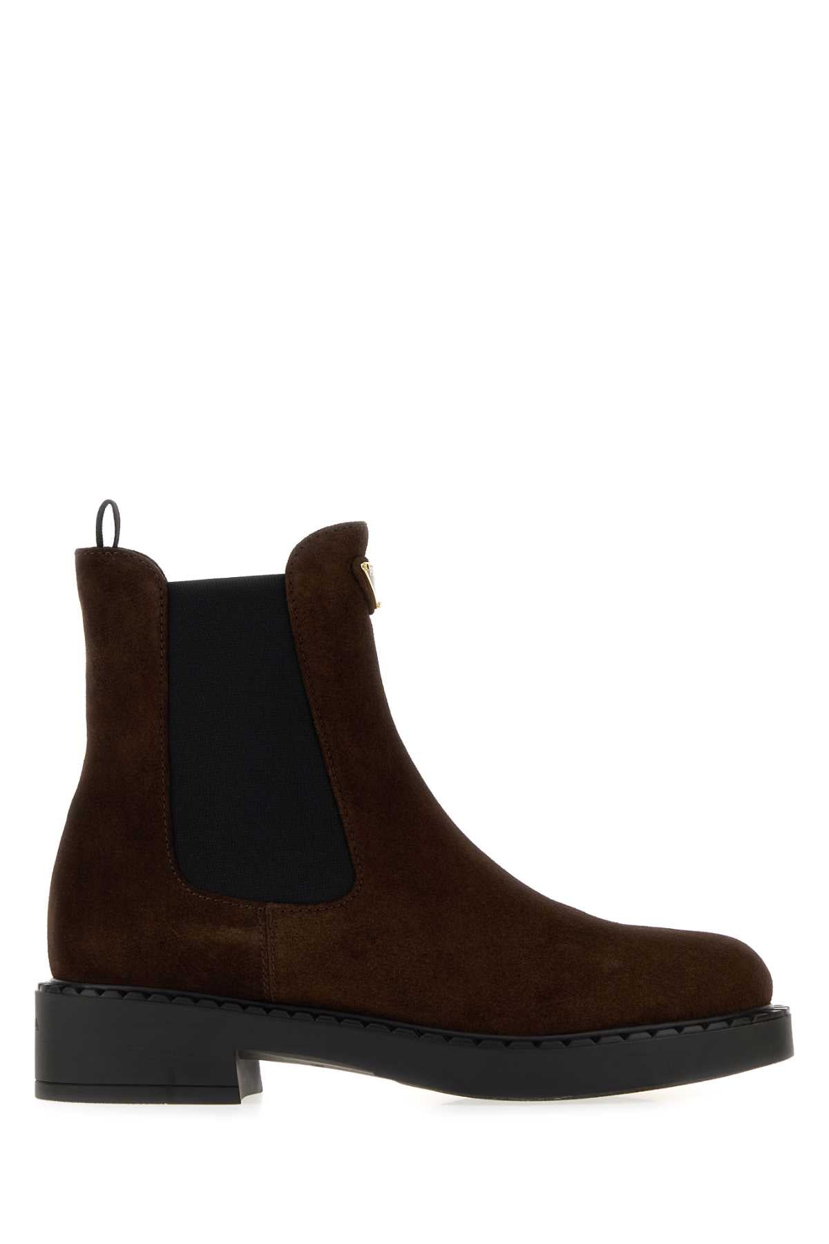 Prada Women Chocolate Suede Ankle Boots PRADA