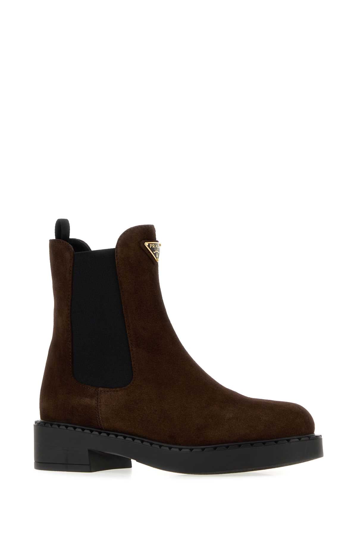 Prada Women Chocolate Suede Ankle Boots PRADA