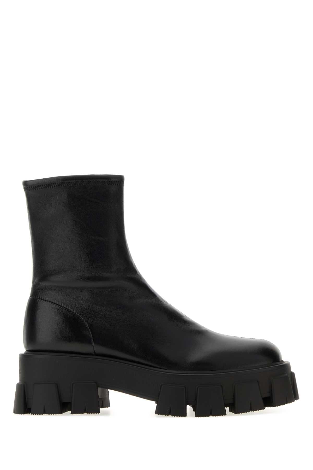 Prada Women Black Nappa Leather Monolith Ankle Boots PRADA