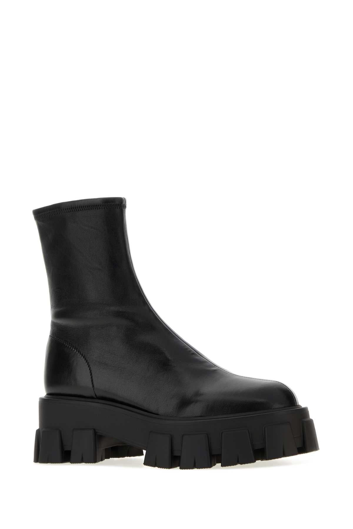 Prada Women Black Nappa Leather Monolith Ankle Boots PRADA