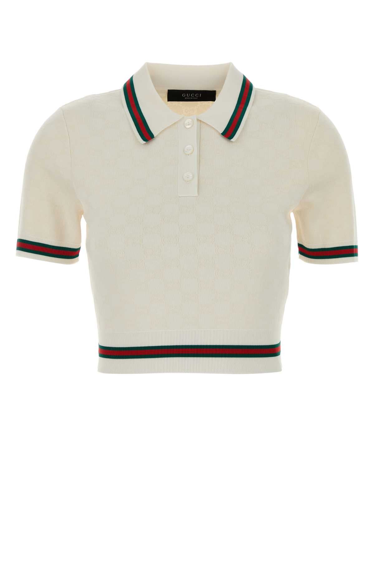 Gucci Women Ivory Gg Jersey Polo Shirt GUCCI