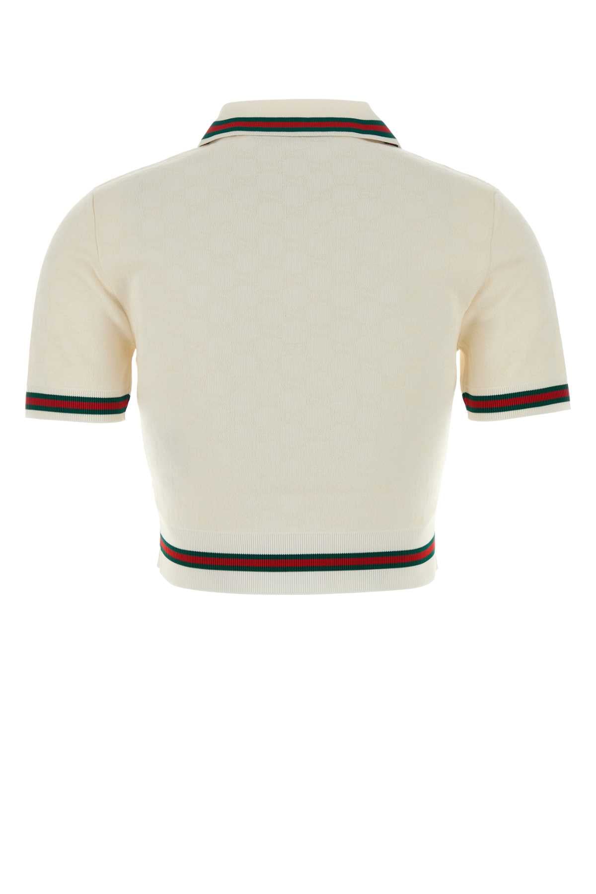 Gucci Women Ivory Gg Jersey Polo Shirt GUCCI