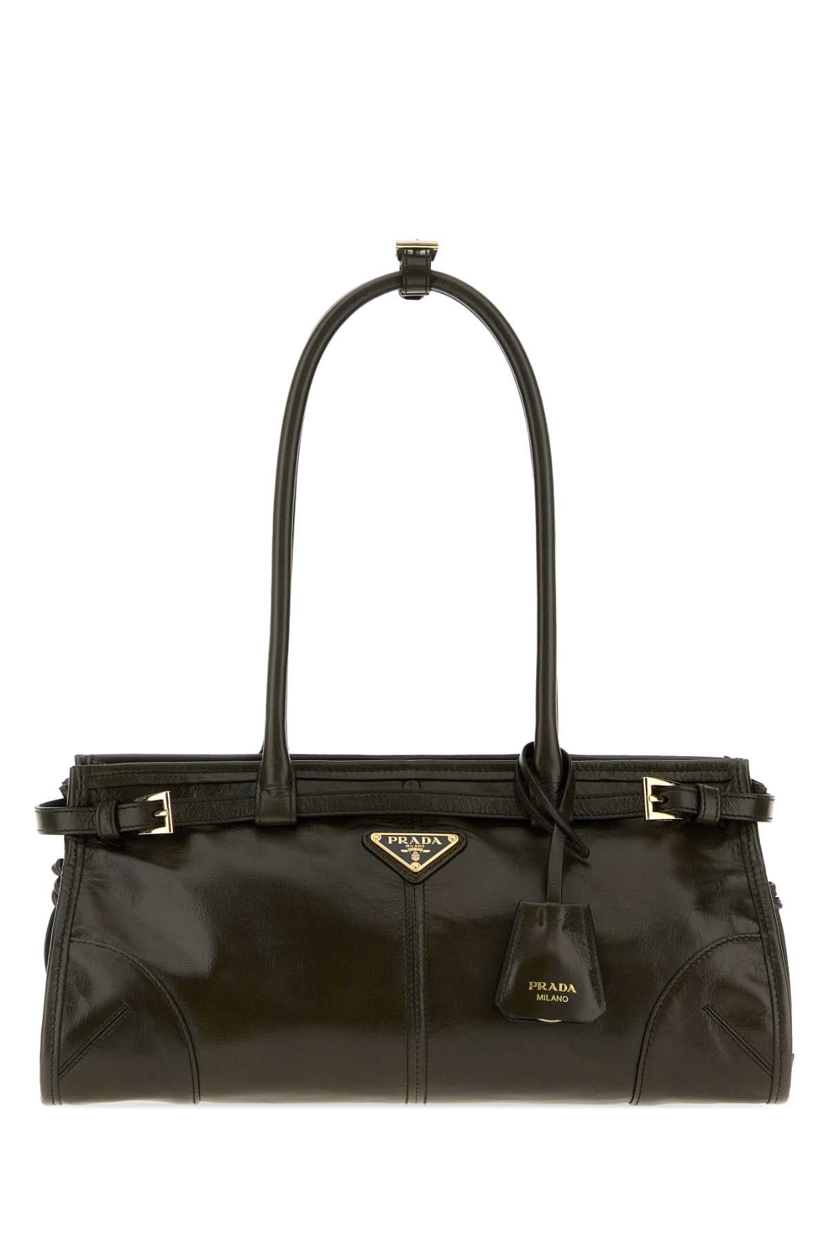 Prada Women Dark Green Leather Medium Prada Bonnie Shoulder Bag PRADA
