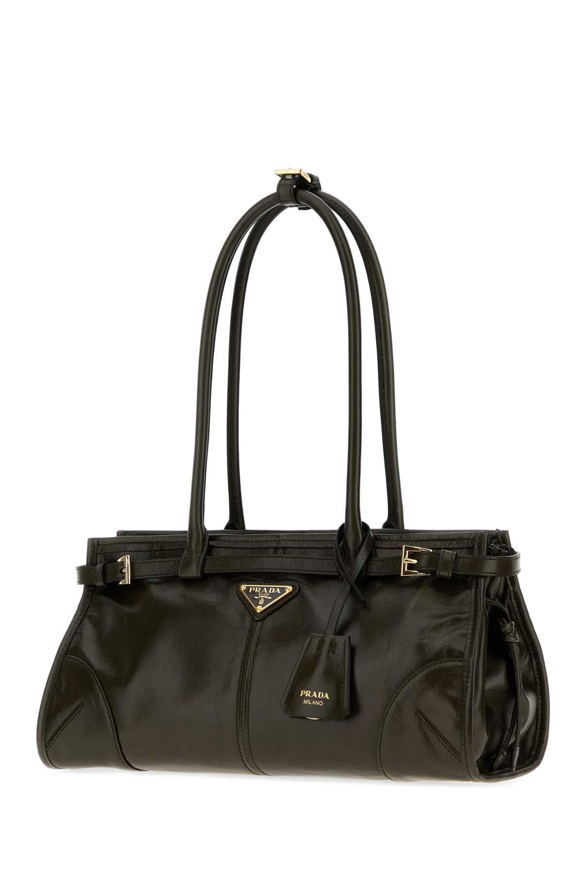 Prada Women Dark Green Leather Medium Prada Bonnie Shoulder Bag PRADA