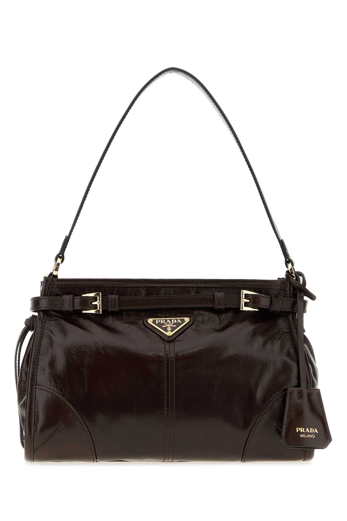 Prada Women Dark Brown Leather Prada Bonnie Shoulder Bag PRADA