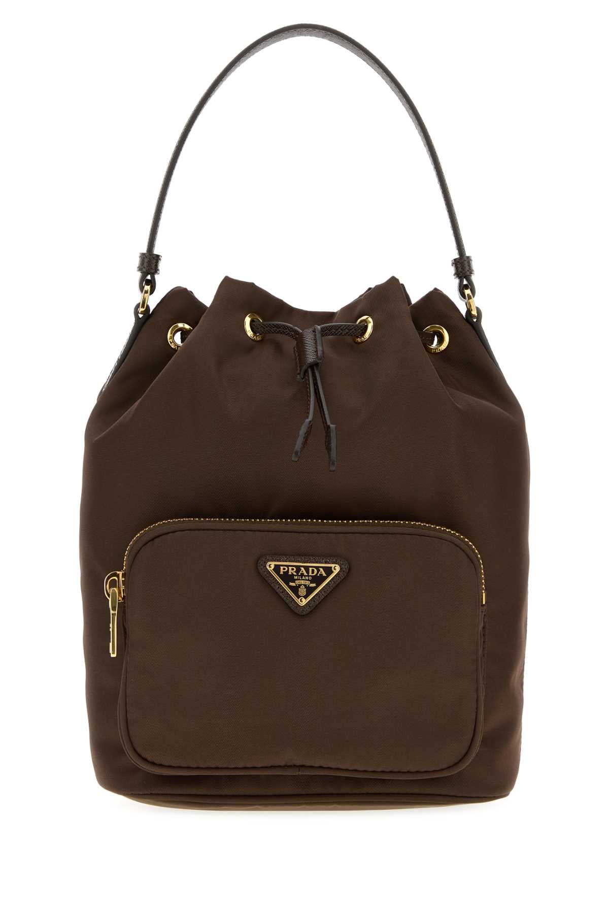 Prada Women Brown Re-Nylon Duet Bucket Bag PRADA