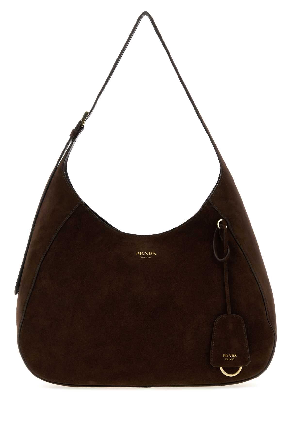 Prada Women Dark Brown Suede Large Boogie Shoulder Bag PRADA