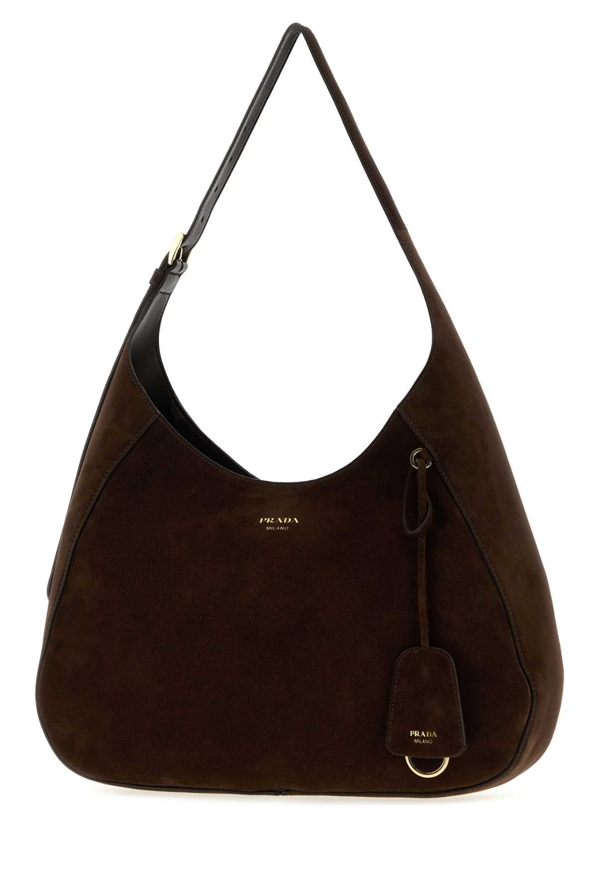 Prada Women Dark Brown Suede Large Boogie Shoulder Bag PRADA