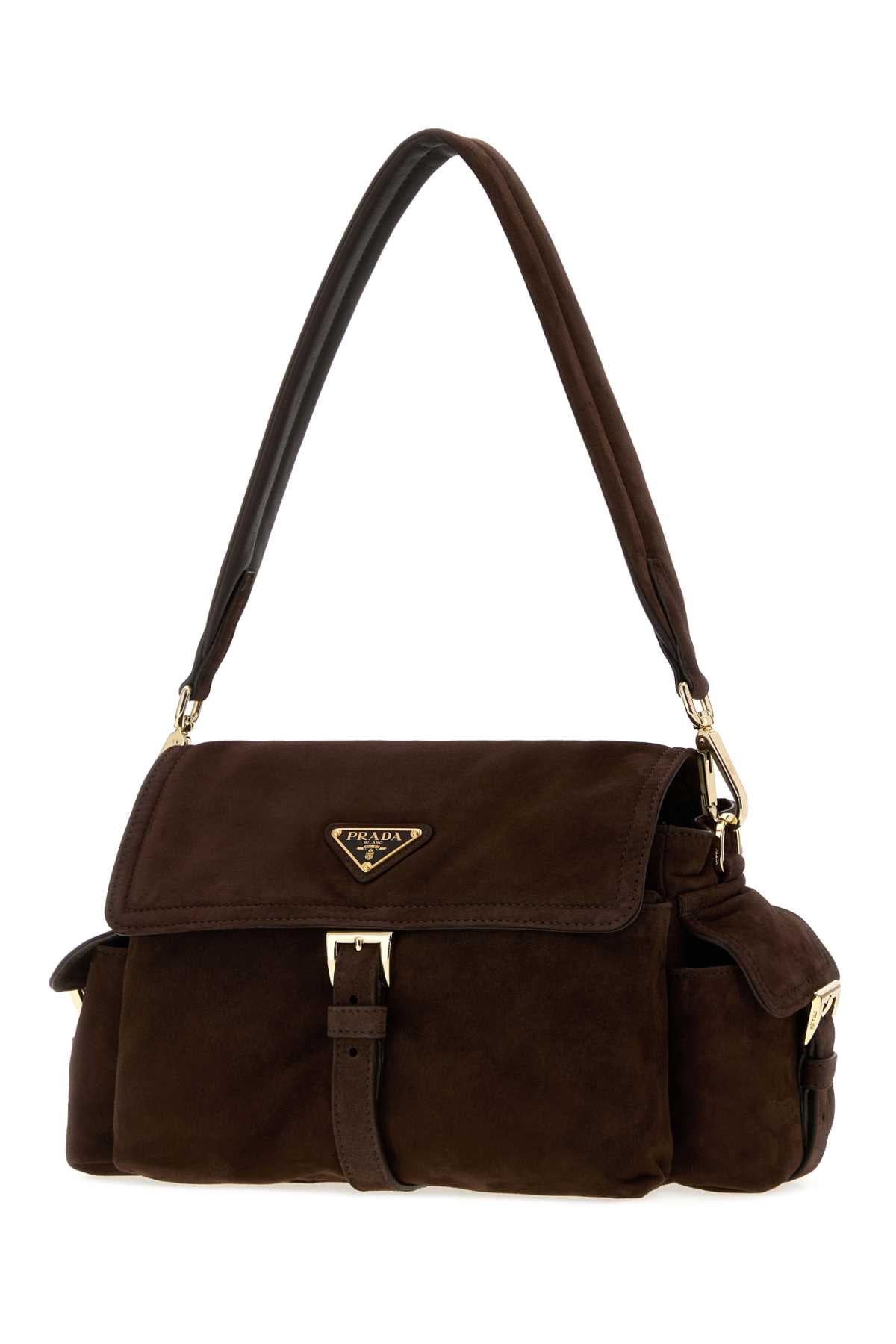 Prada Women Dark Brown Suede Shoulder Bag PRADA