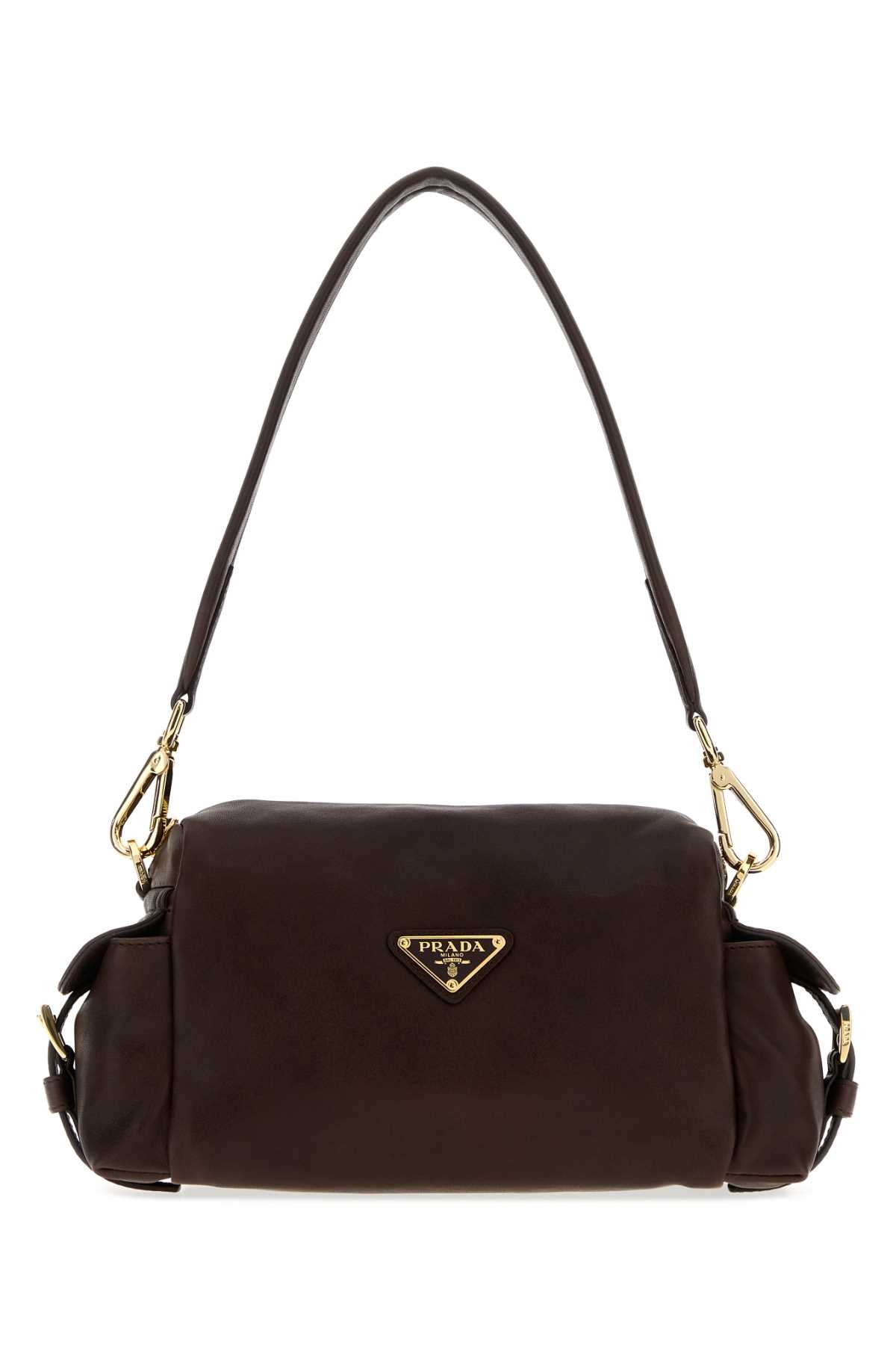 Prada Women Brown Nappa Leather Shoulder Bag PRADA