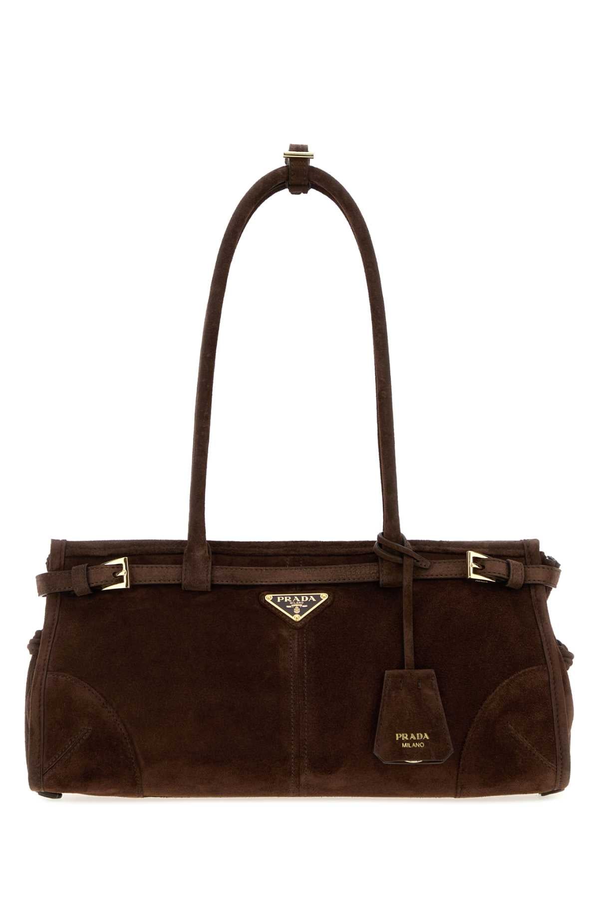 Prada Women Brown Suede Prada Bonnie Shoulder Bag PRADA