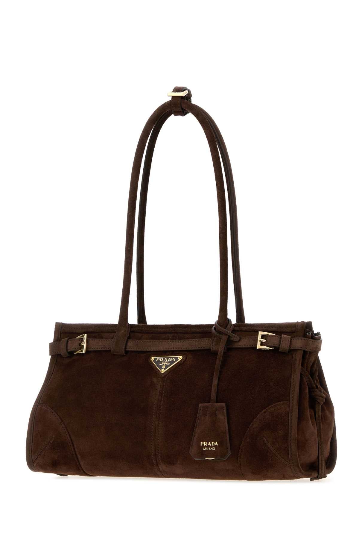 Prada Women Brown Suede Prada Bonnie Shoulder Bag PRADA