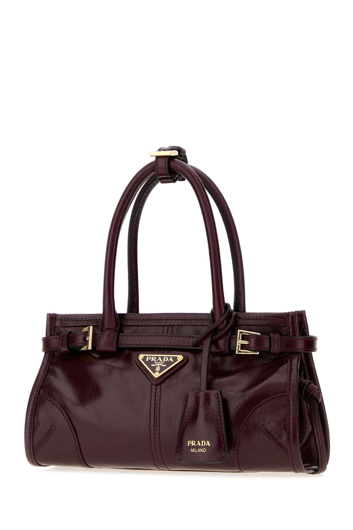 Prada Women Aubergine Leather Mini Prada Bonnie Handbag PRADA