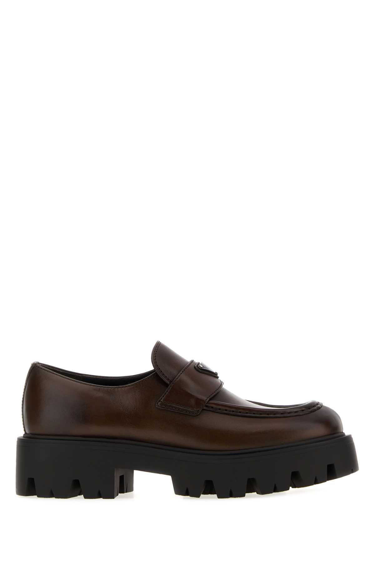 Prada Women Dark Brown Leather Loafers PRADA