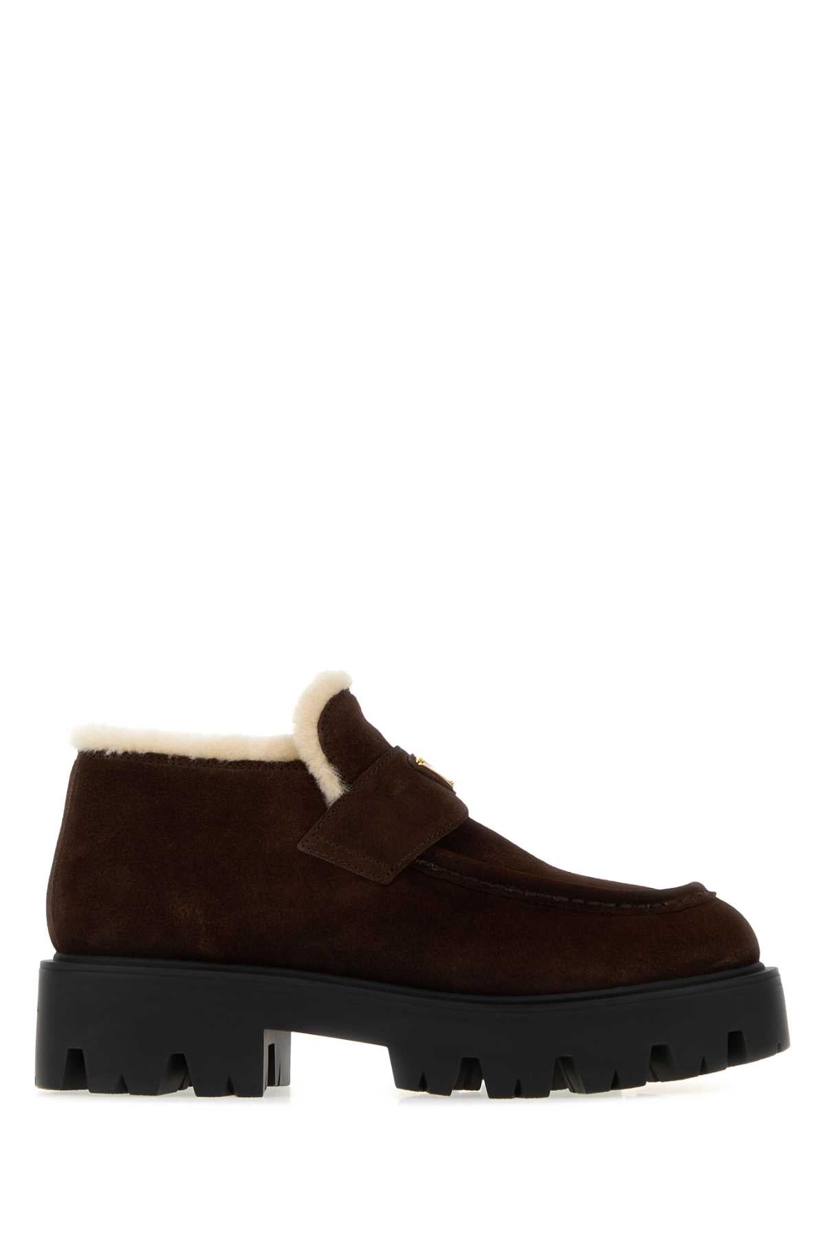Prada Women Dark Brown Suede Loafers PRADA