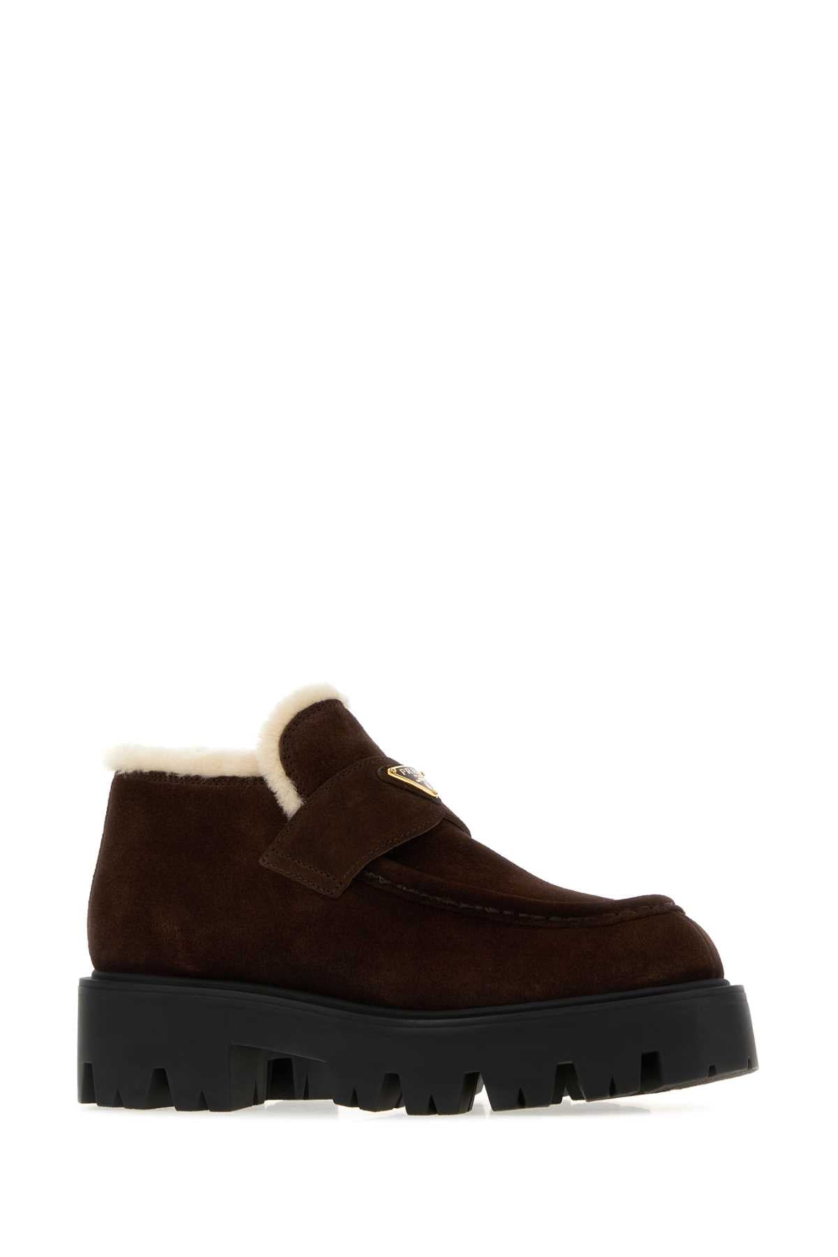 Prada Women Dark Brown Suede Loafers PRADA