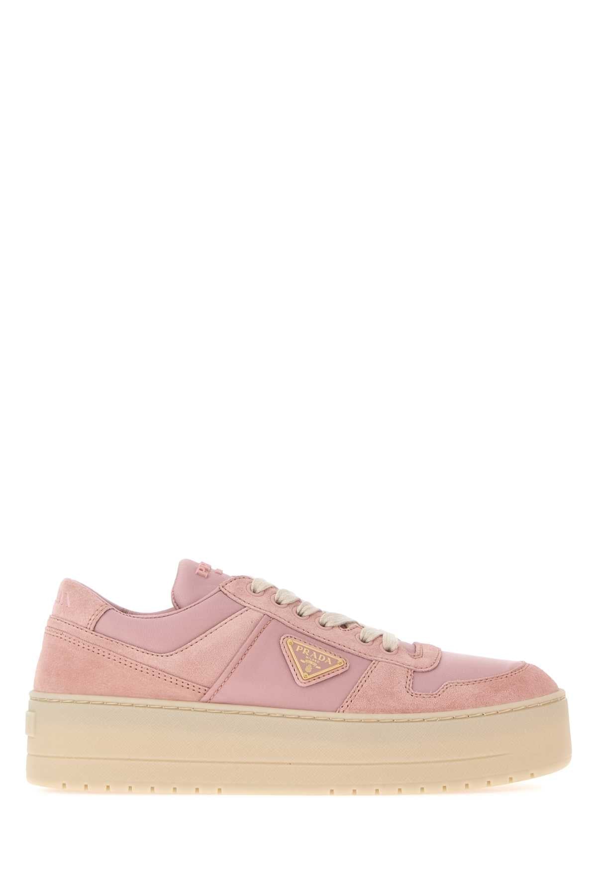 Prada Women Pink Fabric And Suede Downtown Bold Sneakers PRADA