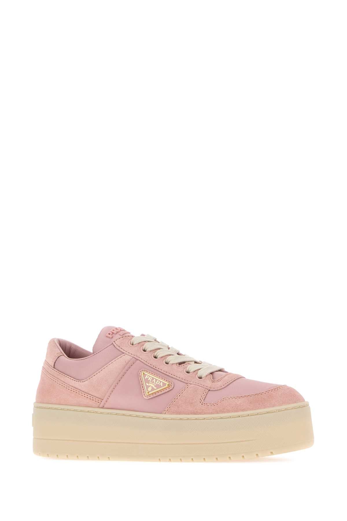 Prada Women Pink Fabric And Suede Downtown Bold Sneakers PRADA