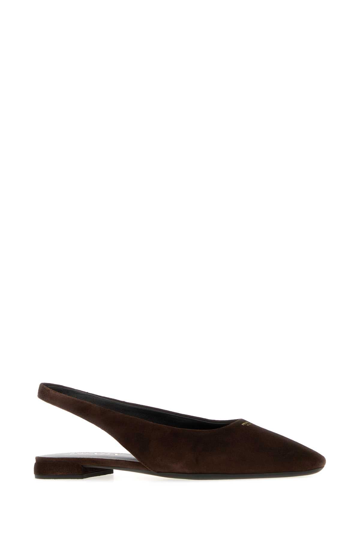 Prada Women Dark Brown Suede Ballerinas PRADA