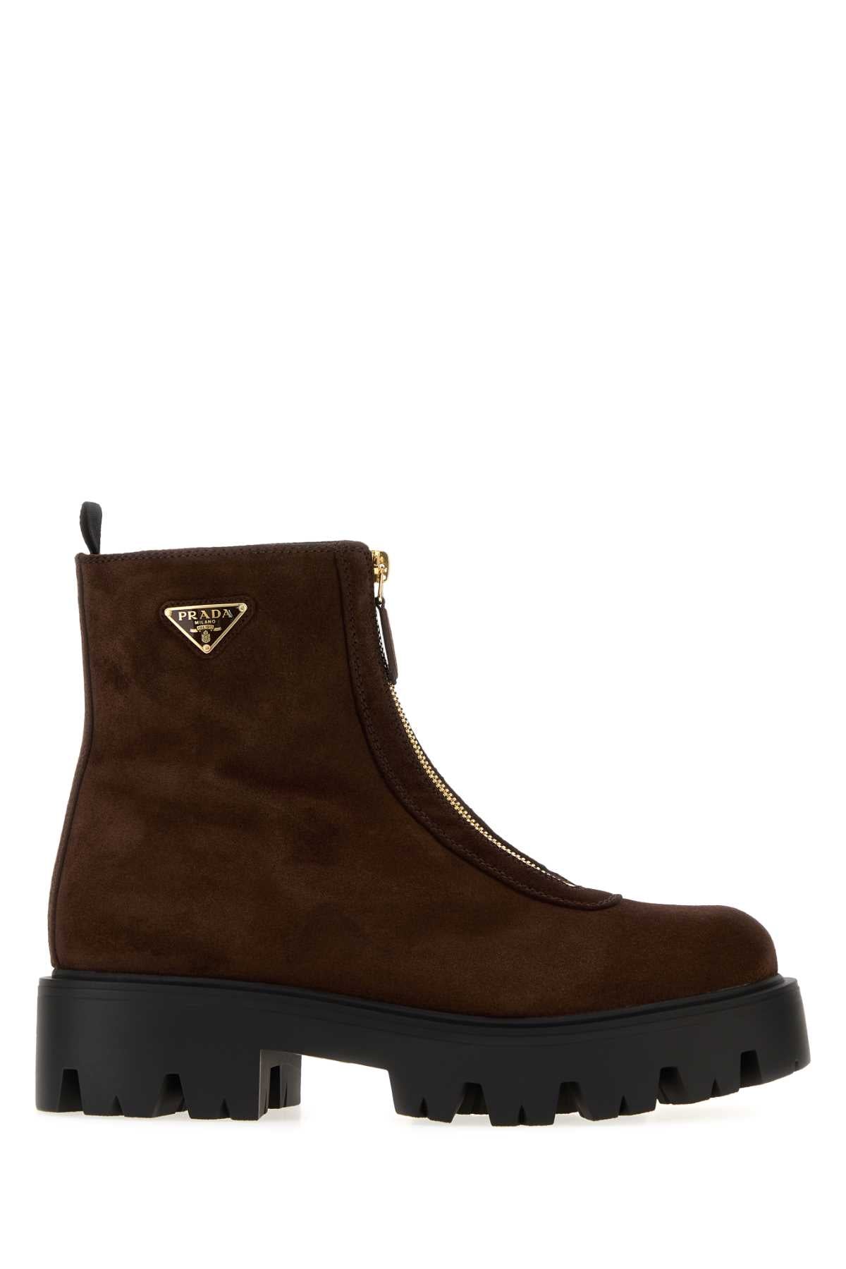 Prada Women Brown Suede Ankle Boots PRADA