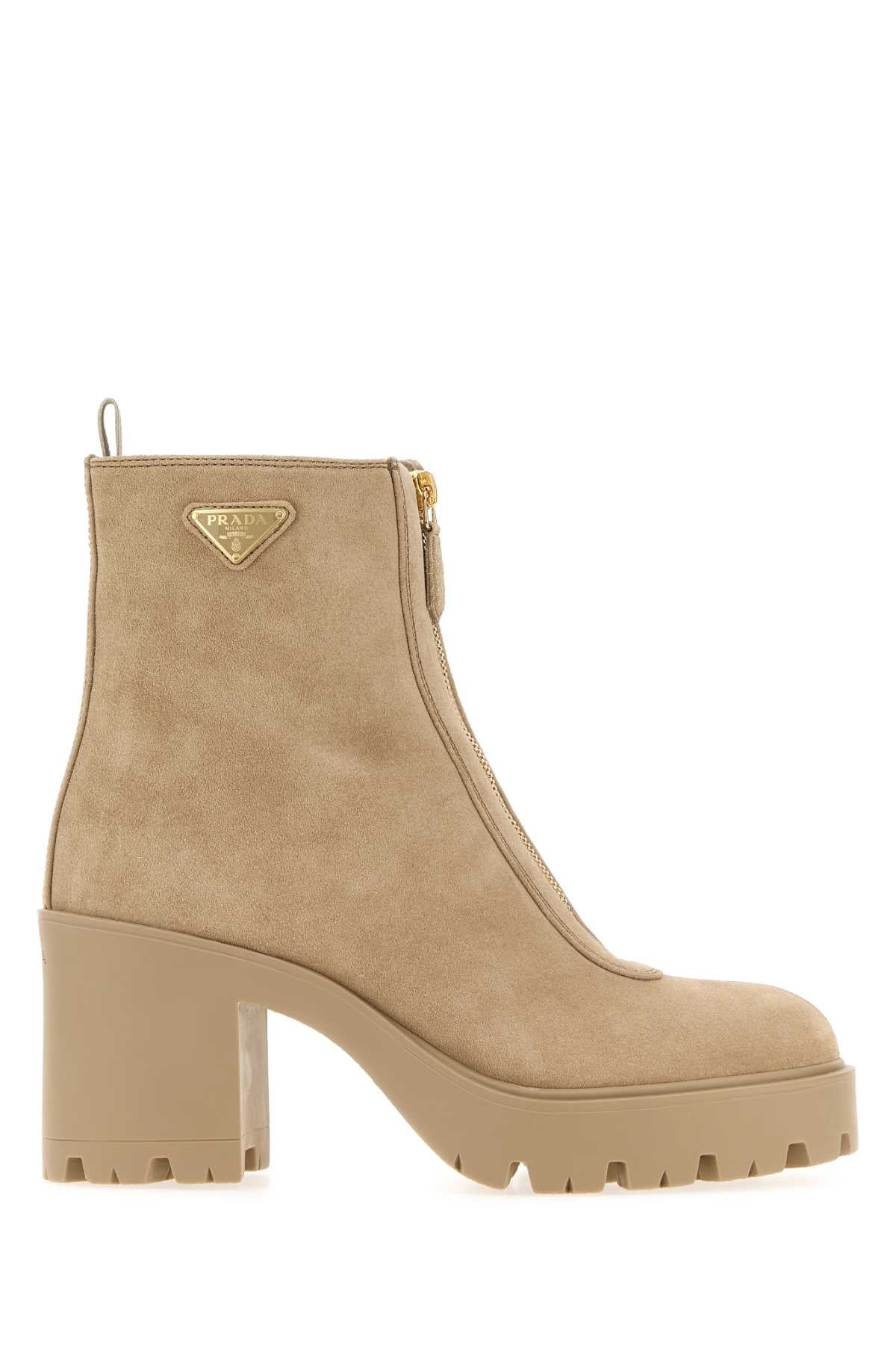 Prada Women Beige Suede Ankle Boots PRADA
