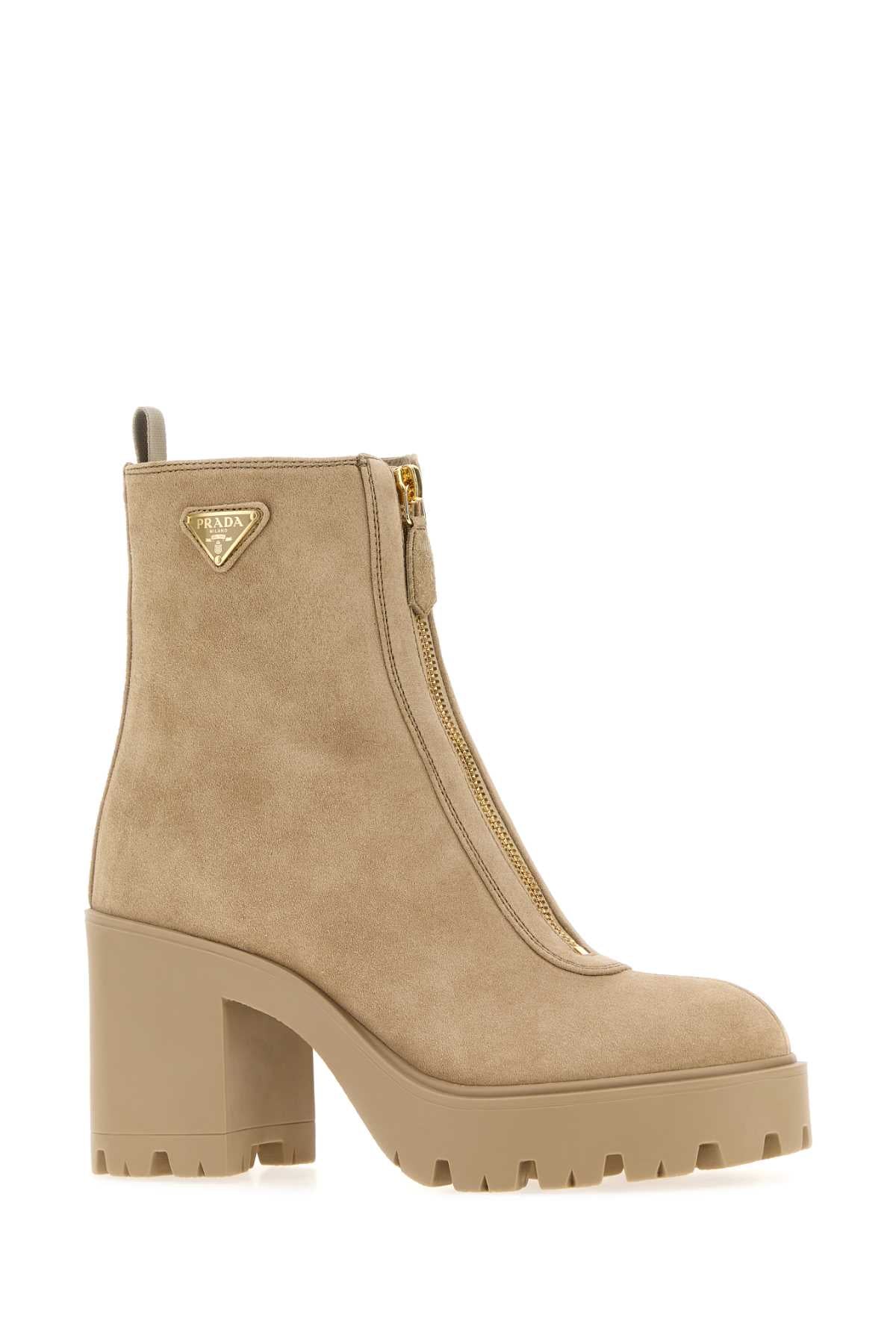 Prada Women Beige Suede Ankle Boots PRADA