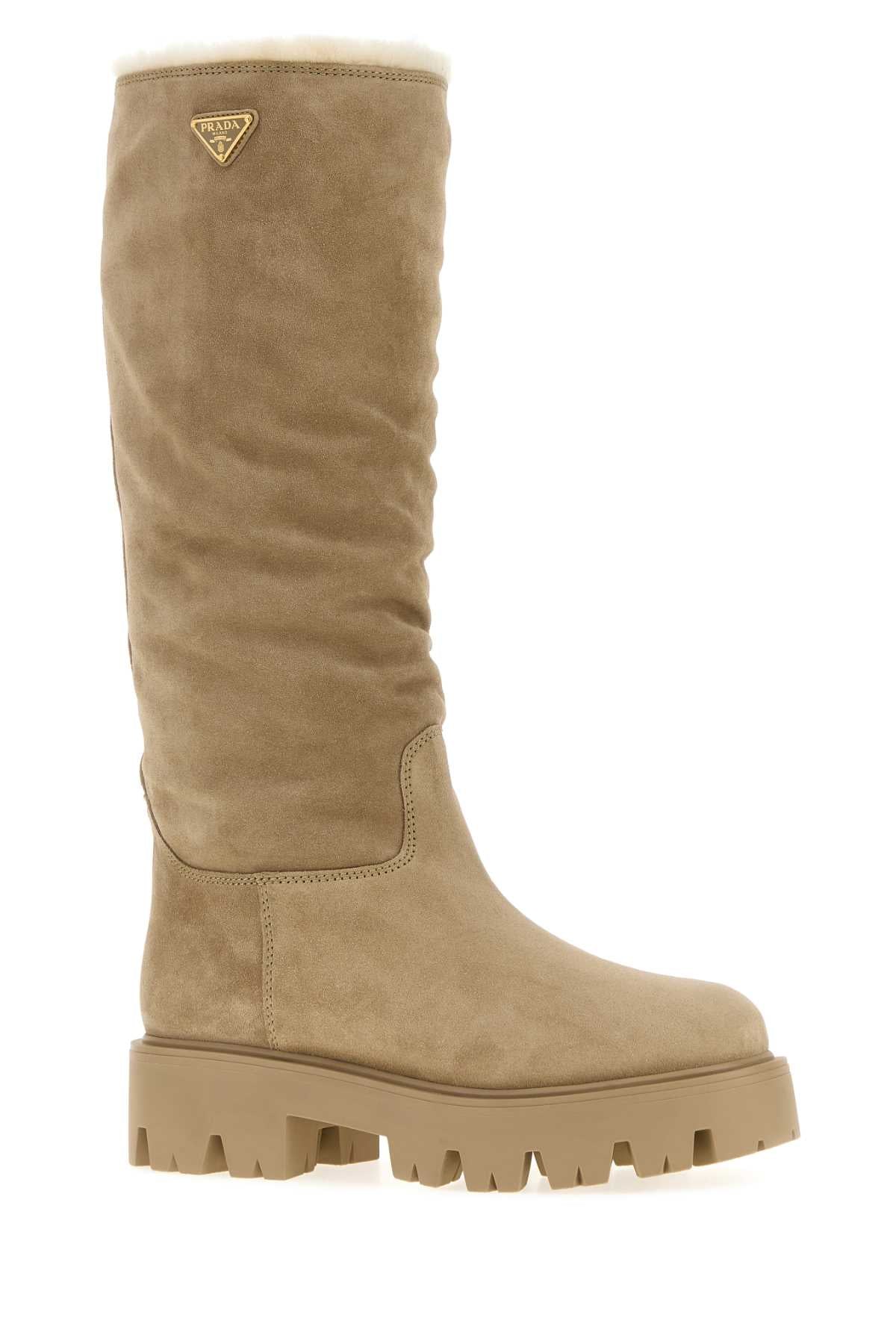 Prada Women Sand Suede Boots PRADA