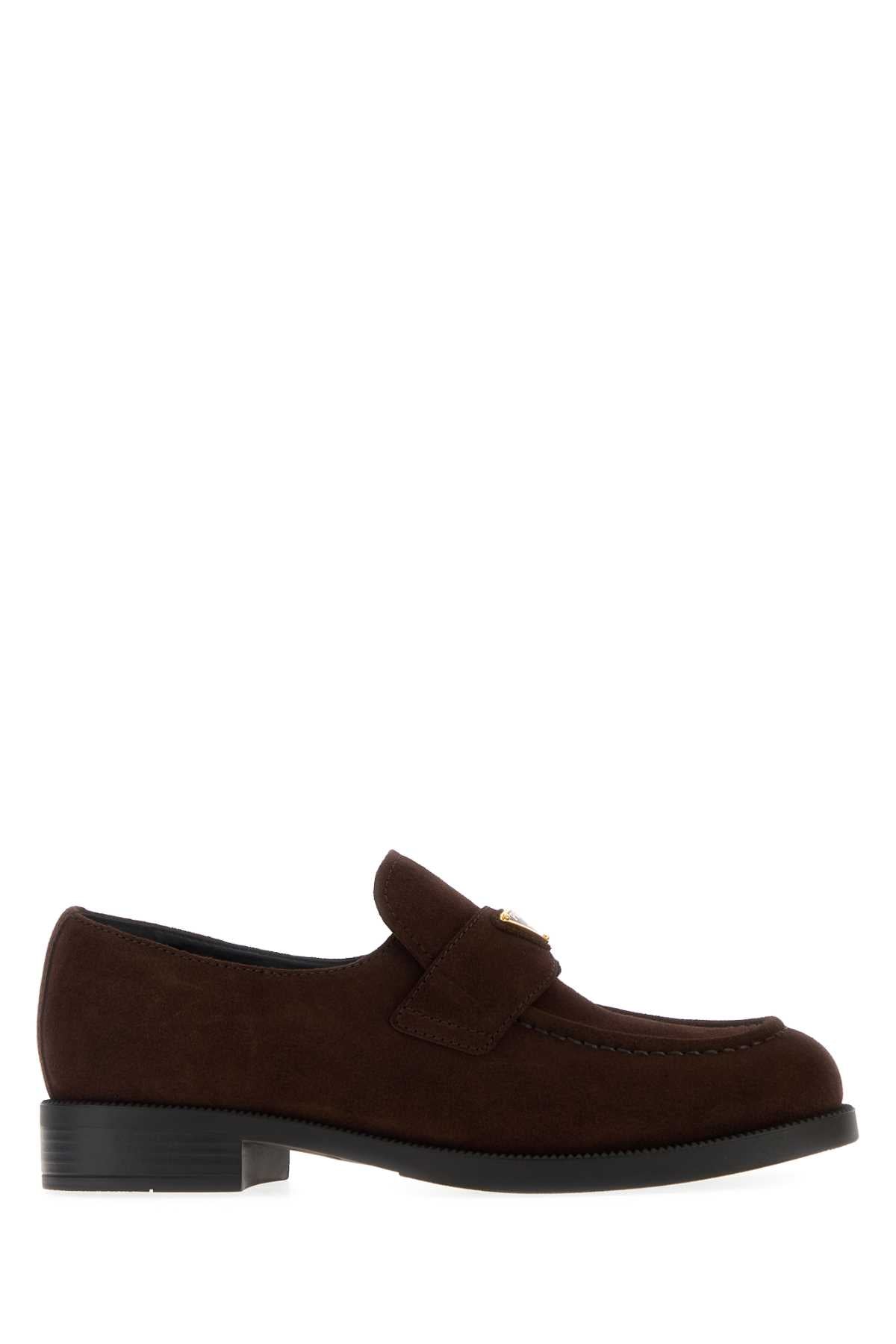 Prada Women Dark Brown Suede Loafers PRADA