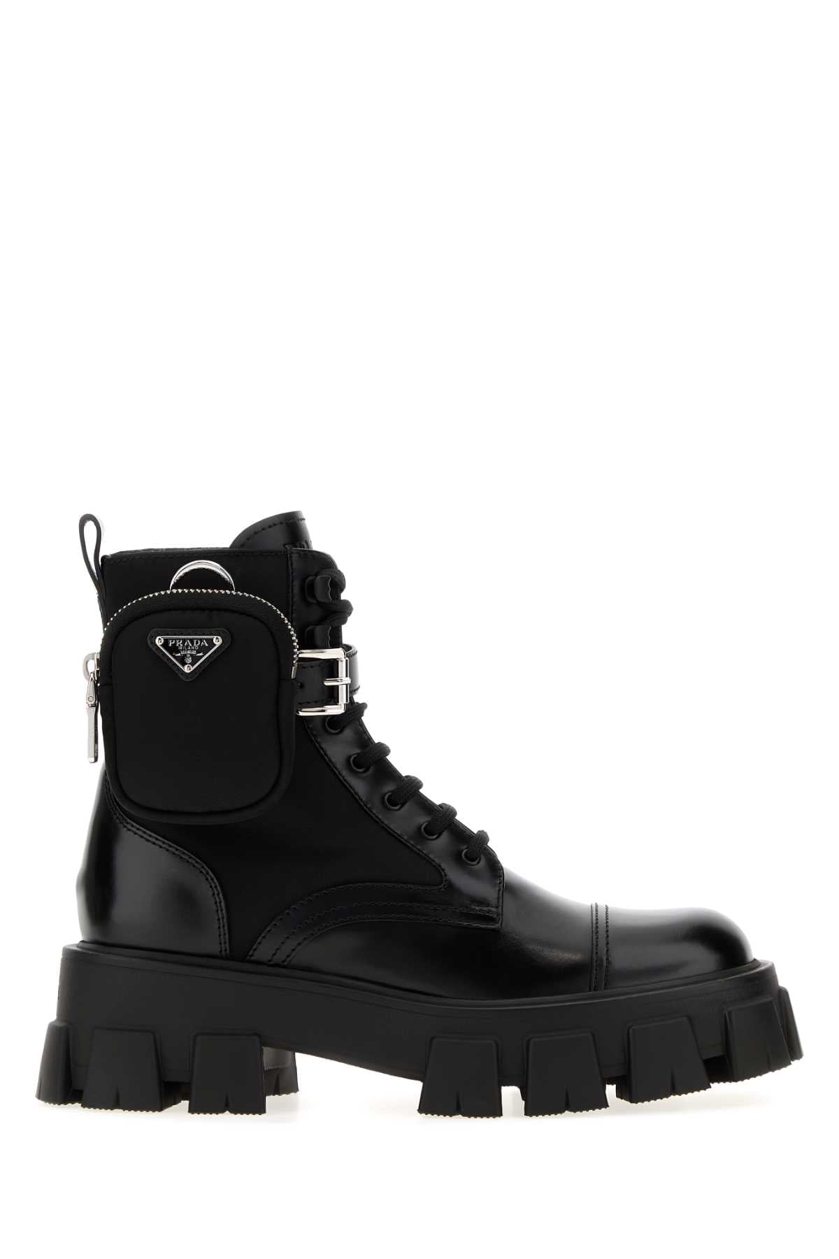 Prada Women Black Leather And Re-Nylon Boots PRADA