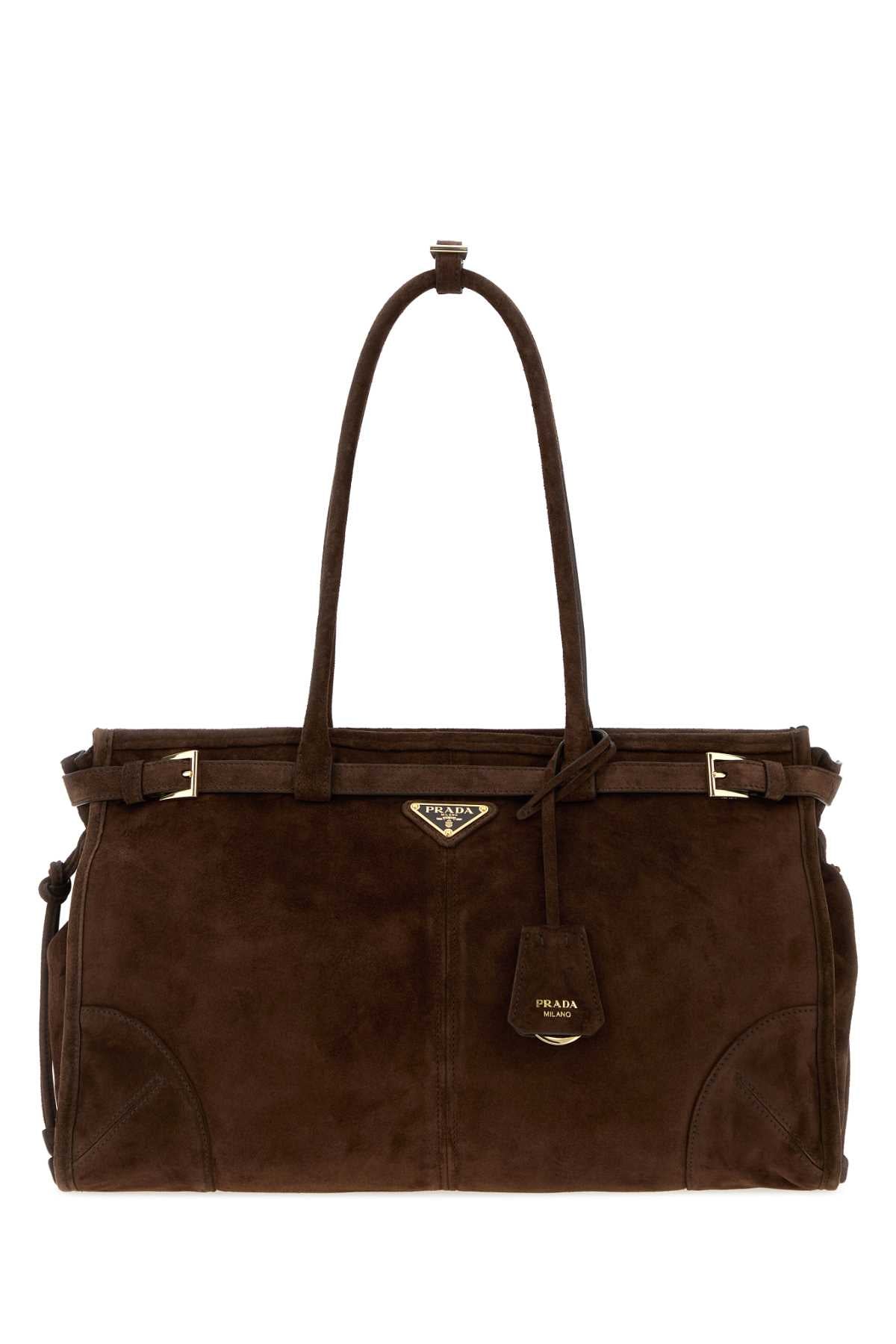 Prada Women Brown Suede Large Prada Bonnie Shopping Bag PRADA