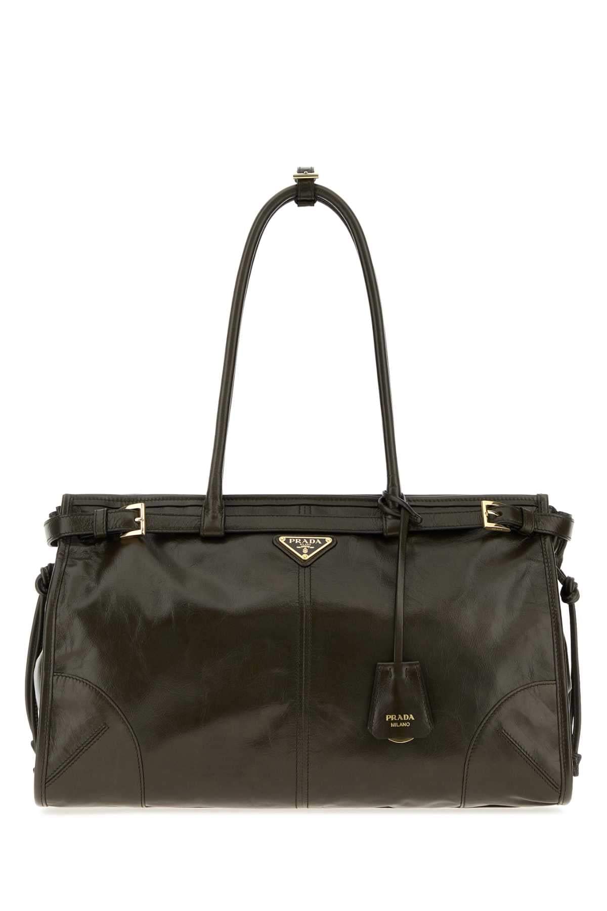 Prada Women Olive Green Leather Large Bonnie Shoulder Bag PRADA