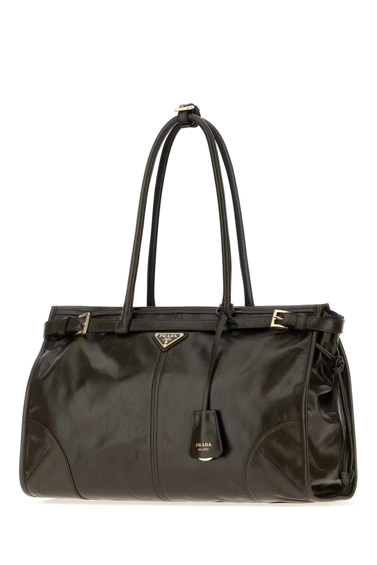 Prada Women Olive Green Leather Large Bonnie Shoulder Bag PRADA