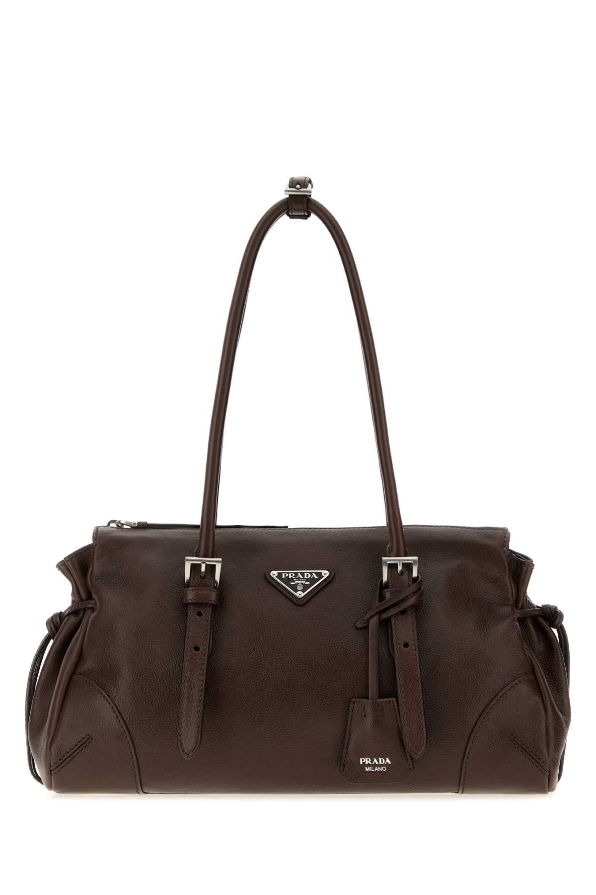 Prada Women Brown Leather Medium Prada Bonnie Shoulder Bag PRADA