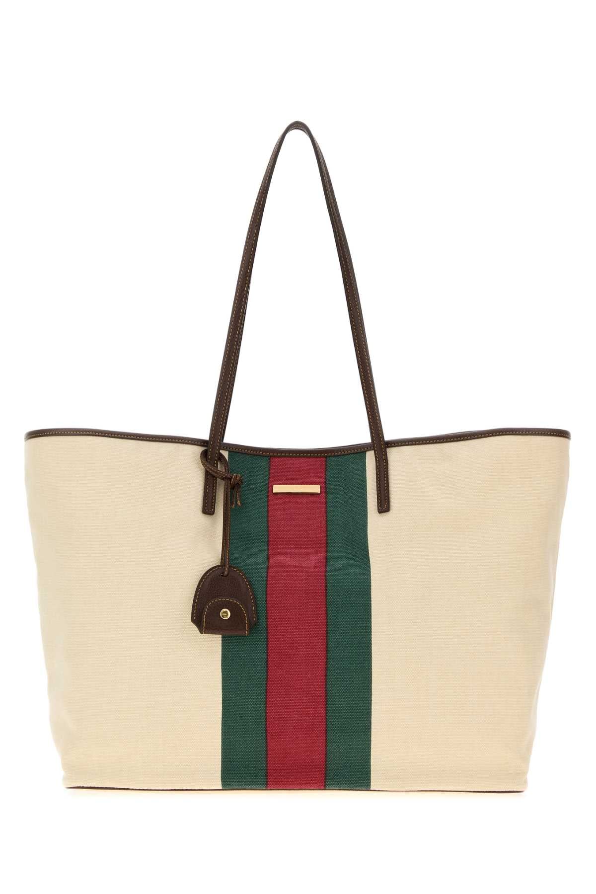 Gucci Women Ivory Canvas Large Gucci Tribeca Shopping Bag GUCCI