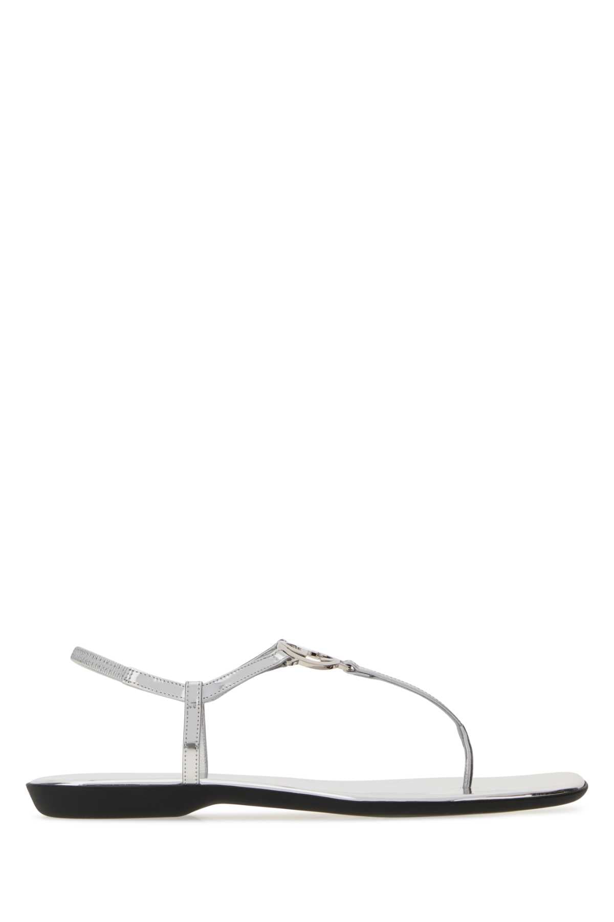 Gucci Women Silver Leather Thong Sandals GUCCI