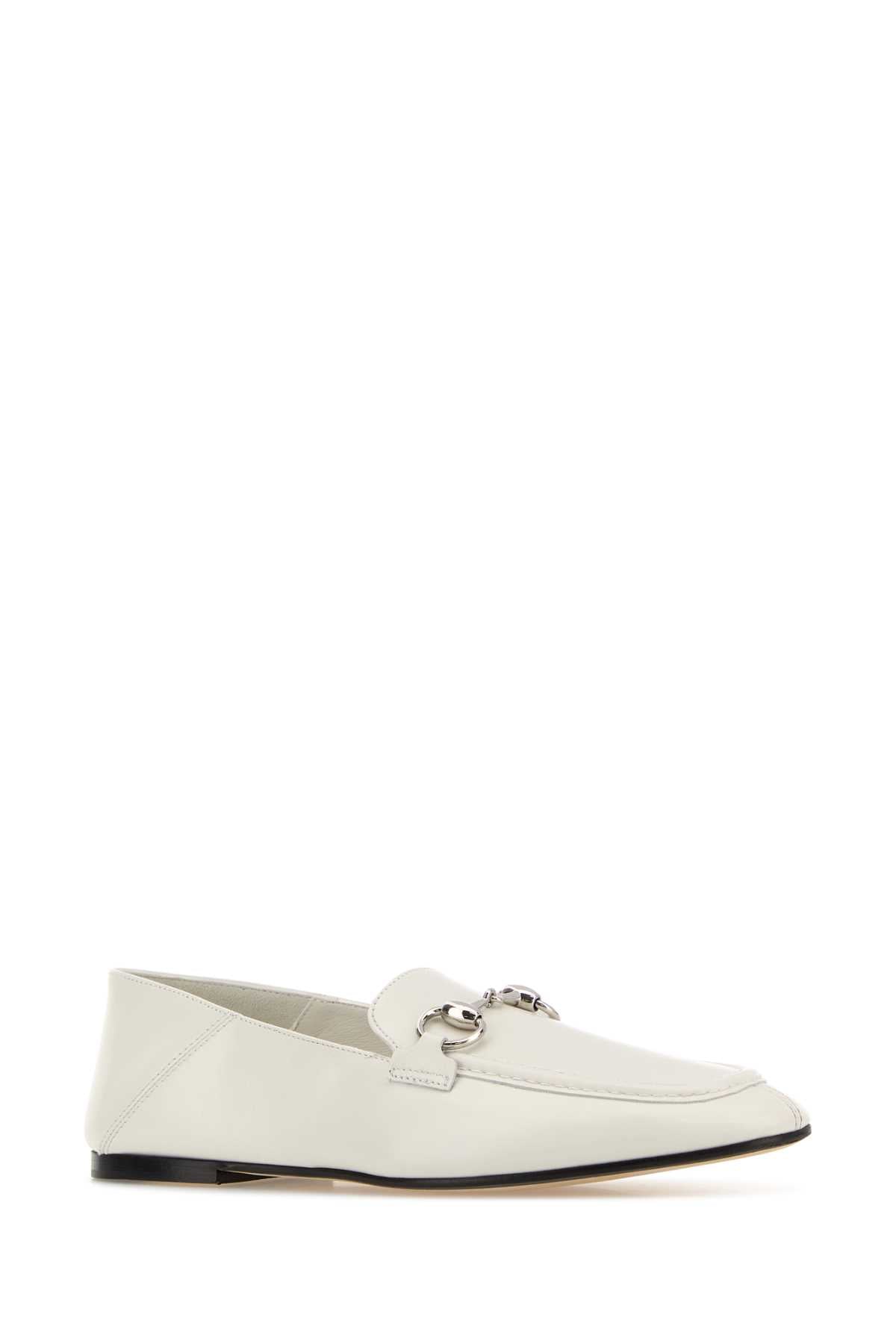 Gucci Women White Leather Jordaan Soft Loafers GUCCI
