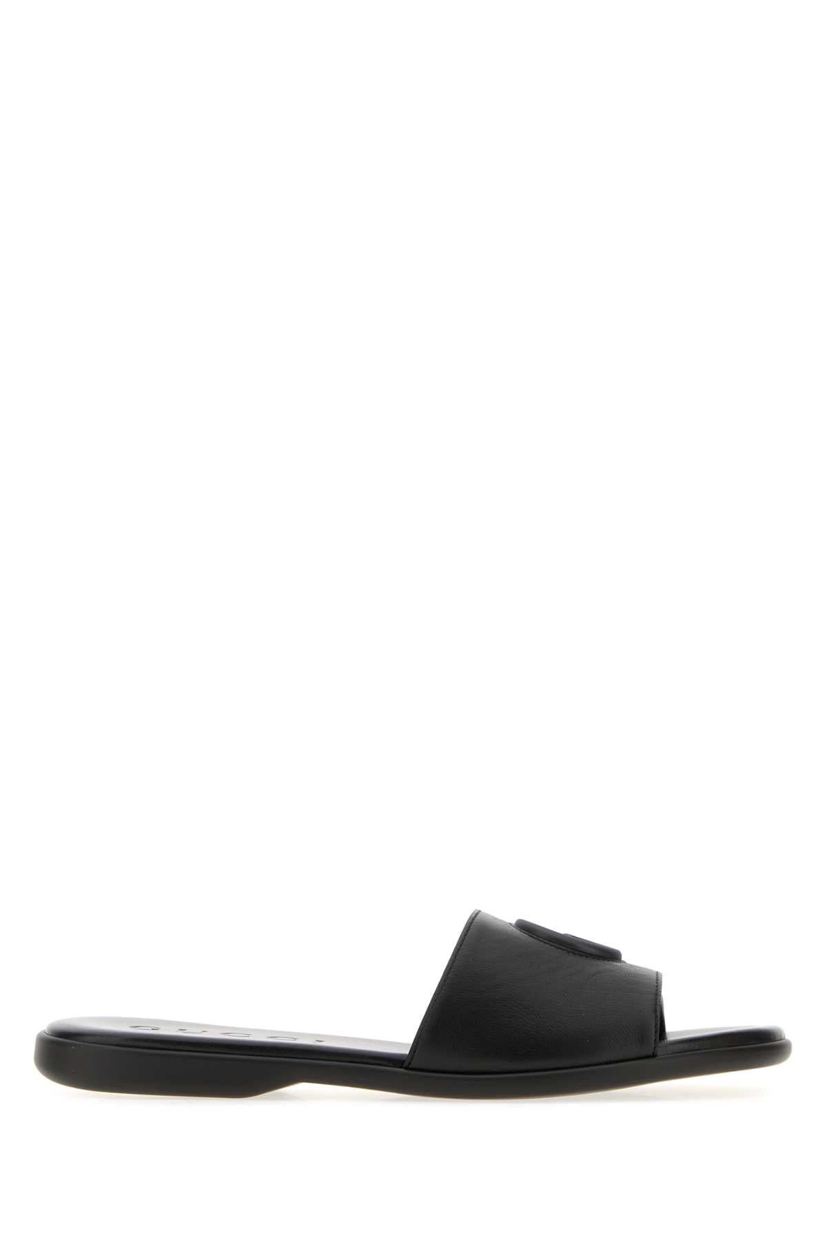Gucci Women Black Leather Slippers GUCCI