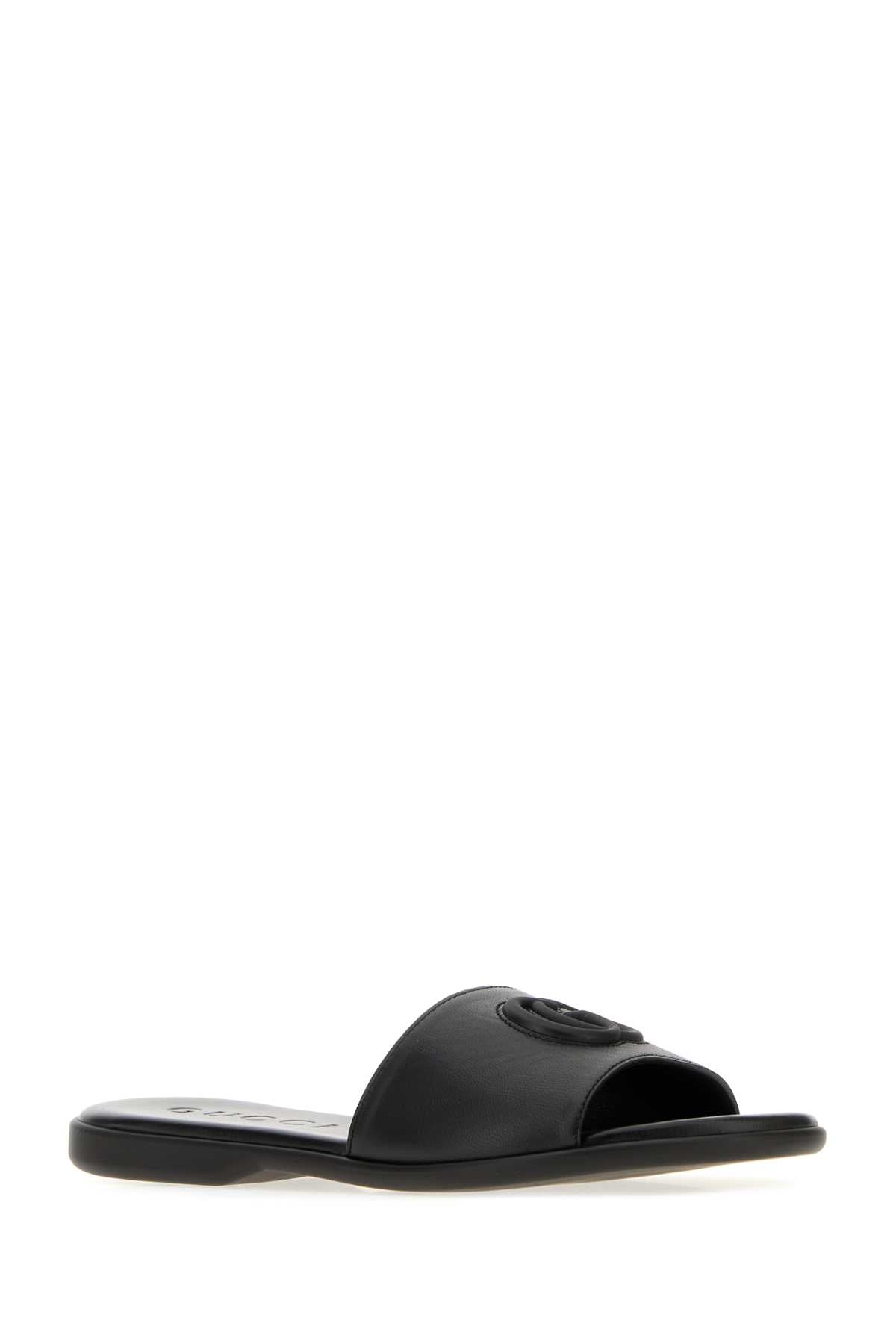 Gucci Women Black Leather Slippers GUCCI