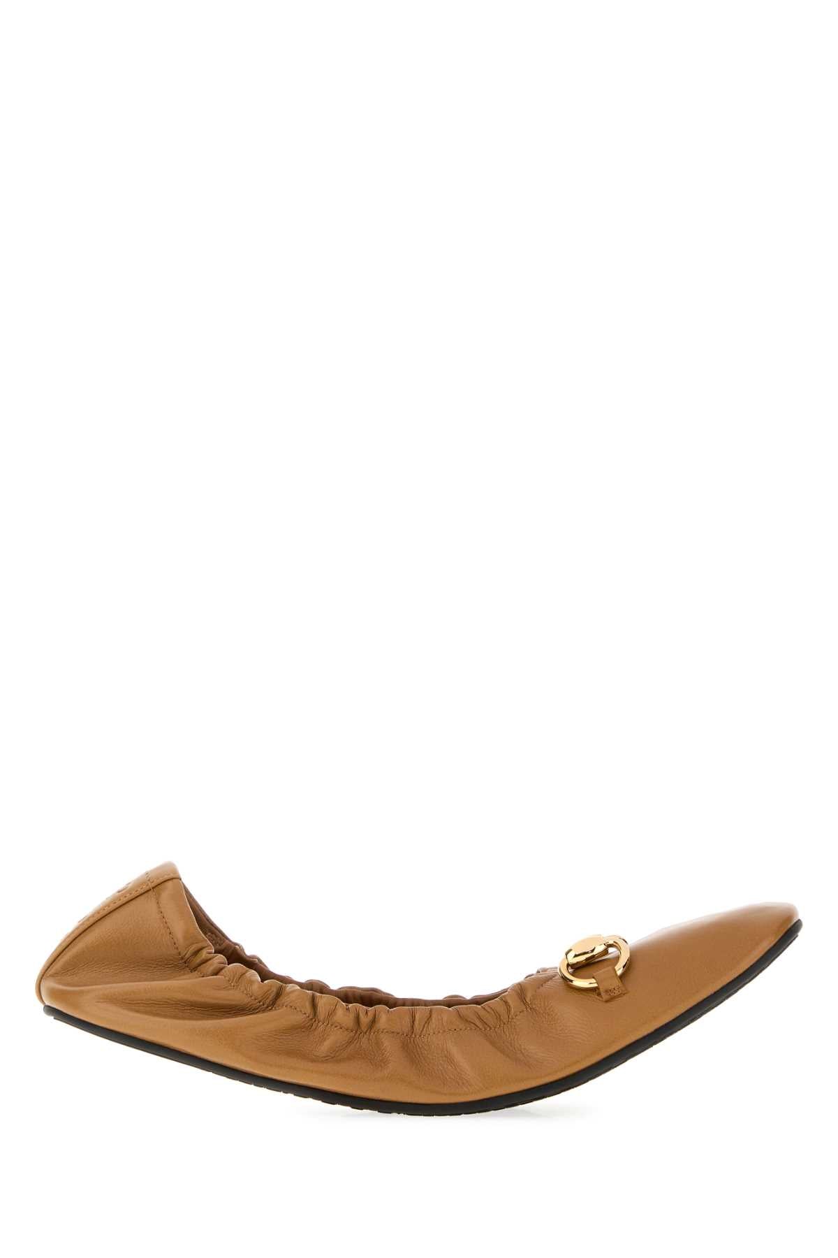 Gucci Women Camel Leather Prima Ballerinas GUCCI
